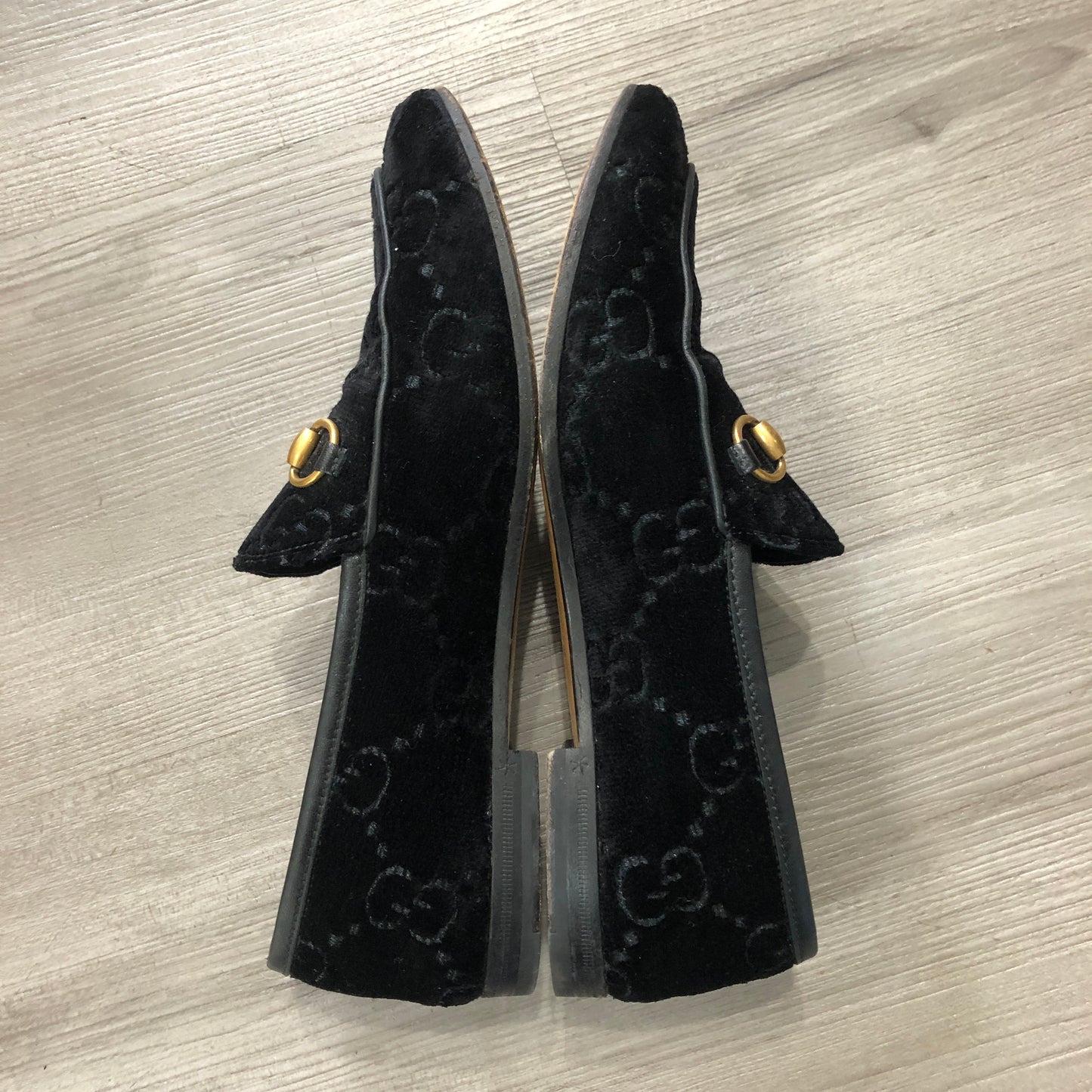 Gucci Women's Black GG Velvet Horsebit Loafers Size 37
