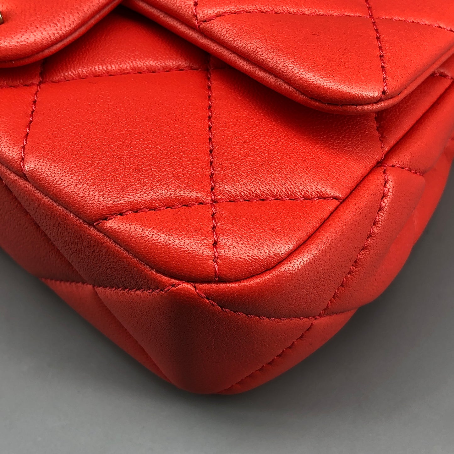 Chanel Mini Quilted Lambskin Flap Bag with Pearl Chain Red