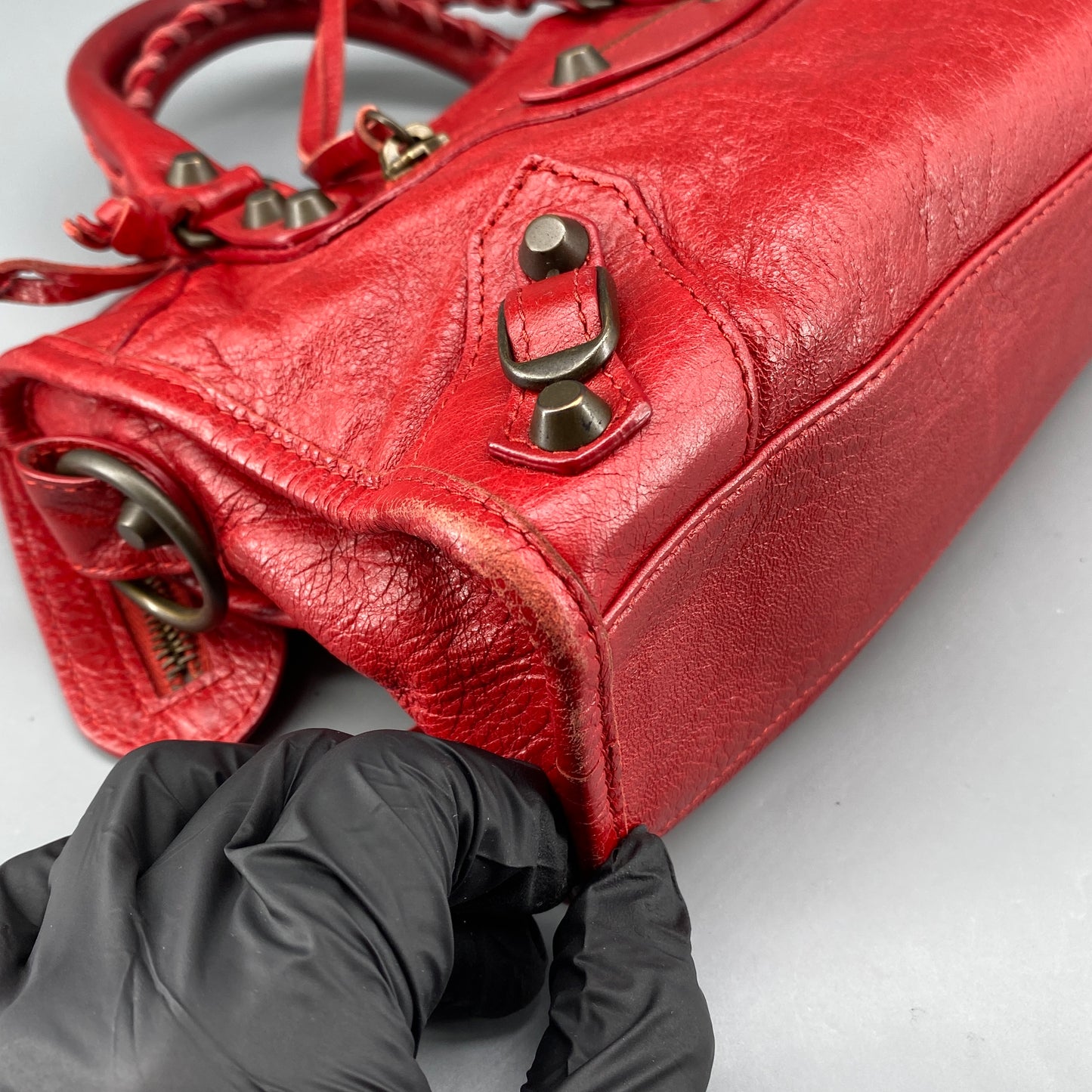 Balenciaga Red Lambskin Mini City Handbag