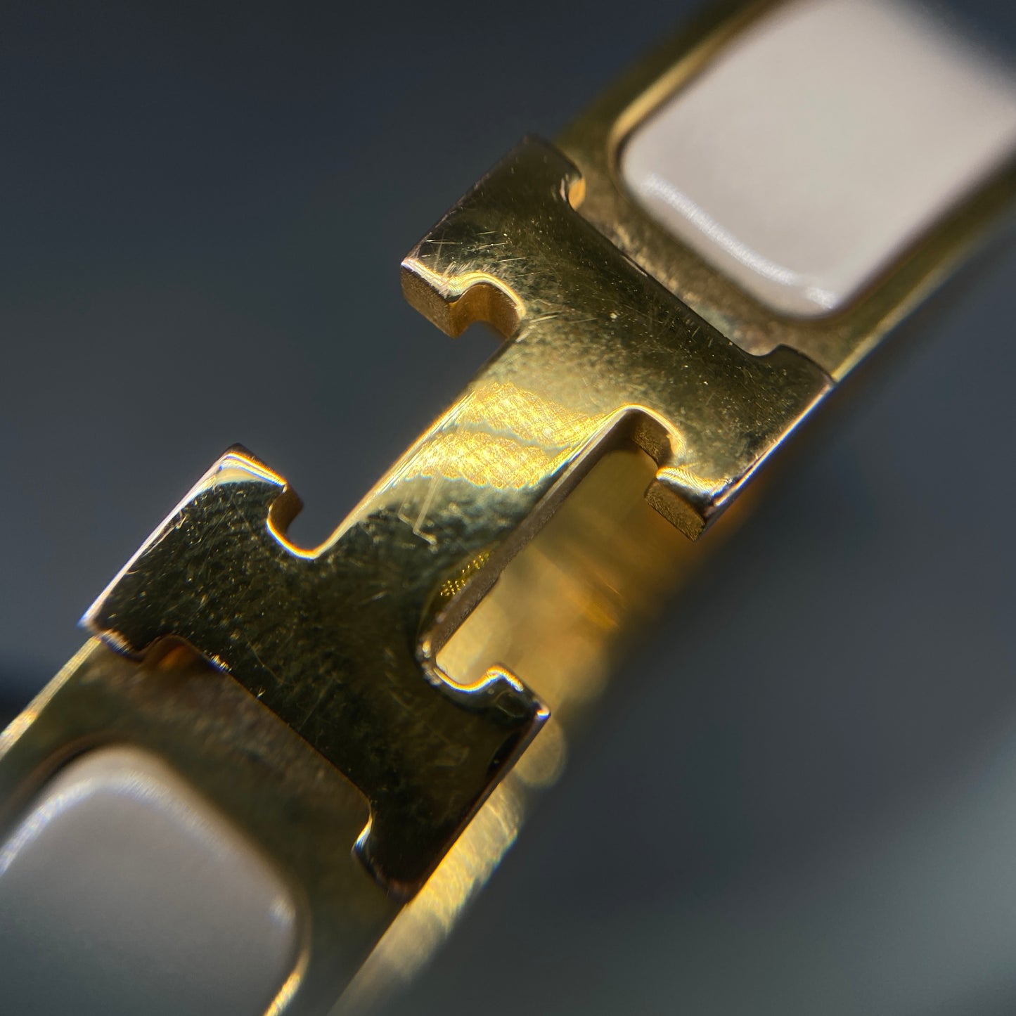 Hermes Taupe Enamel H Buckle Bangle Bracelet