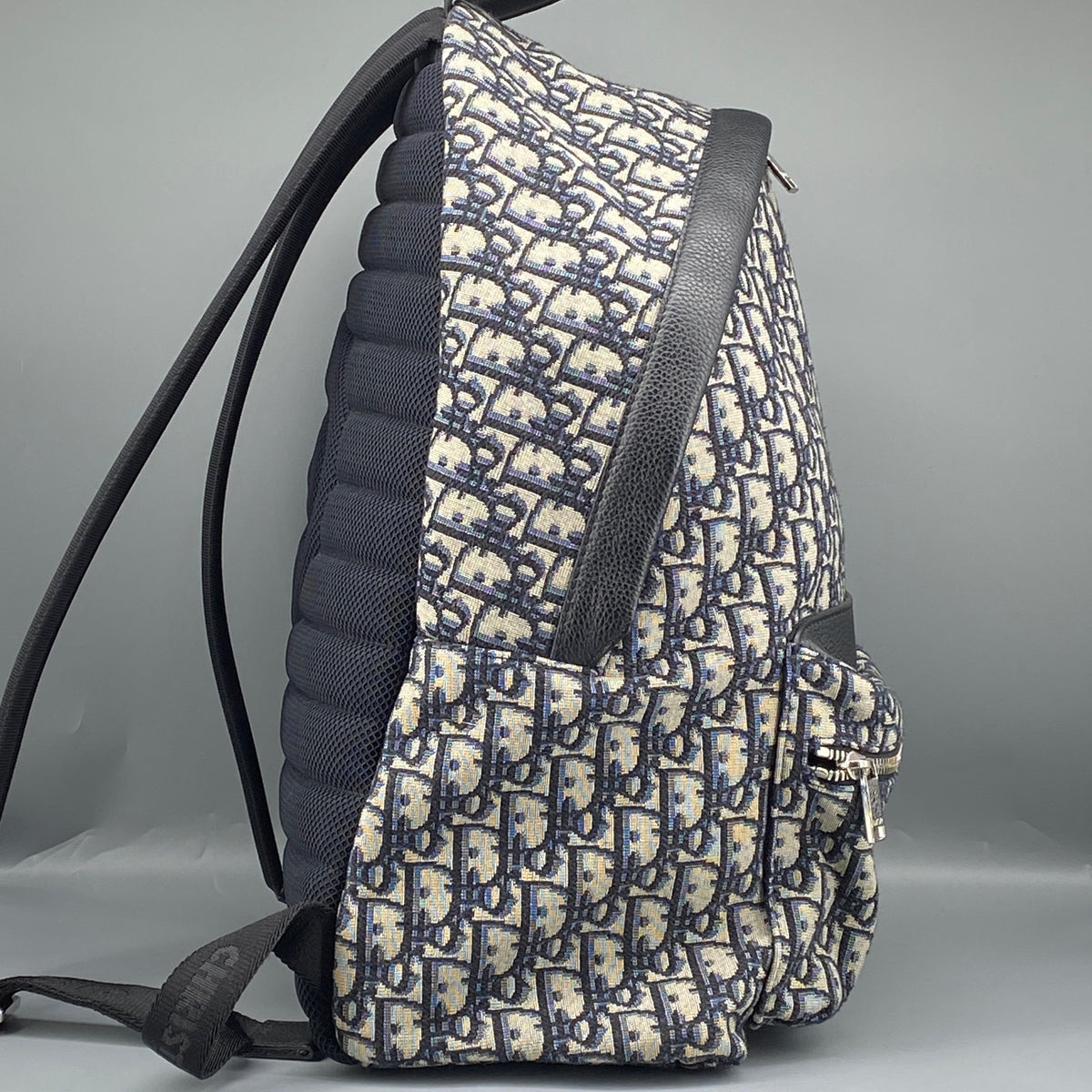 Christian Dior Navy Grey Oblique Jacquard Backpack Bag