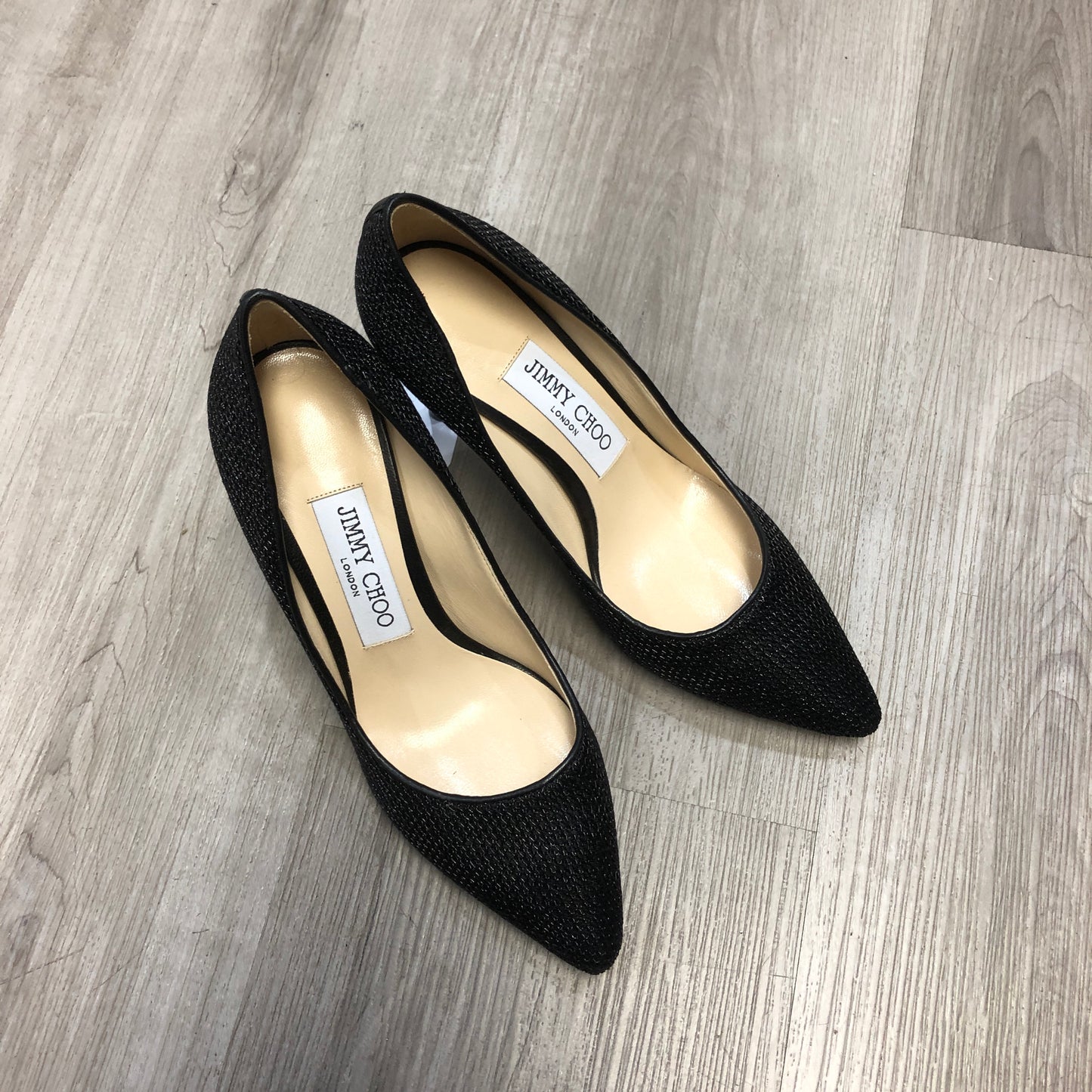Jimmy Choo Women‘s Glitter Fabric Pointed Toe Stiletto Pumps Shoes 35.5 Black