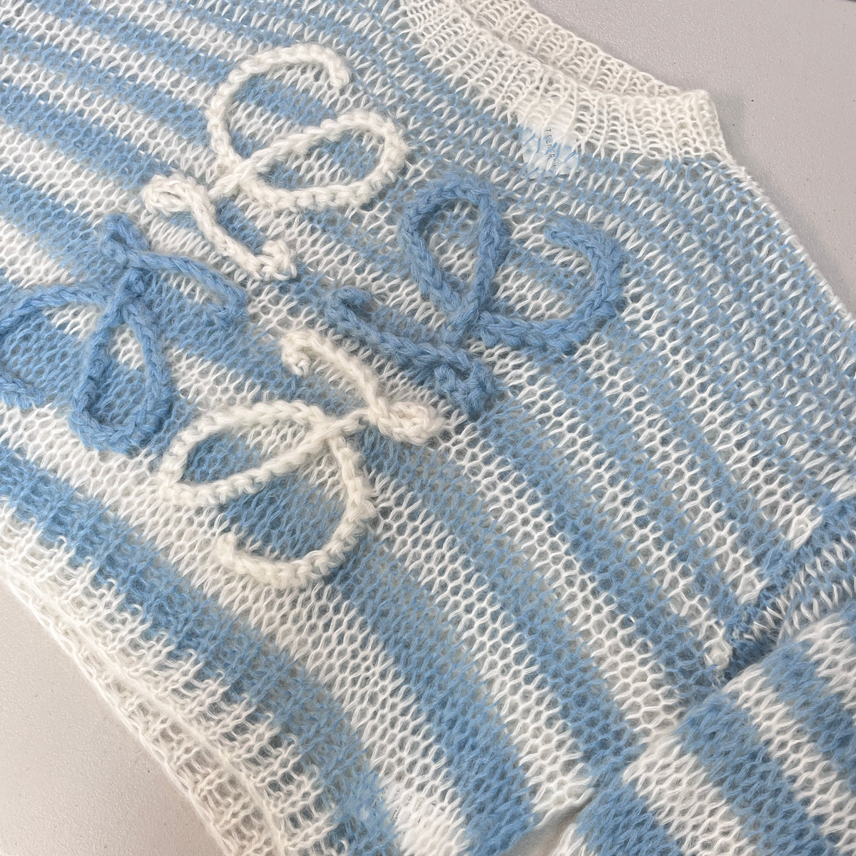 Loewe New Sky Blue Beige Striped Knit Sweater Size M