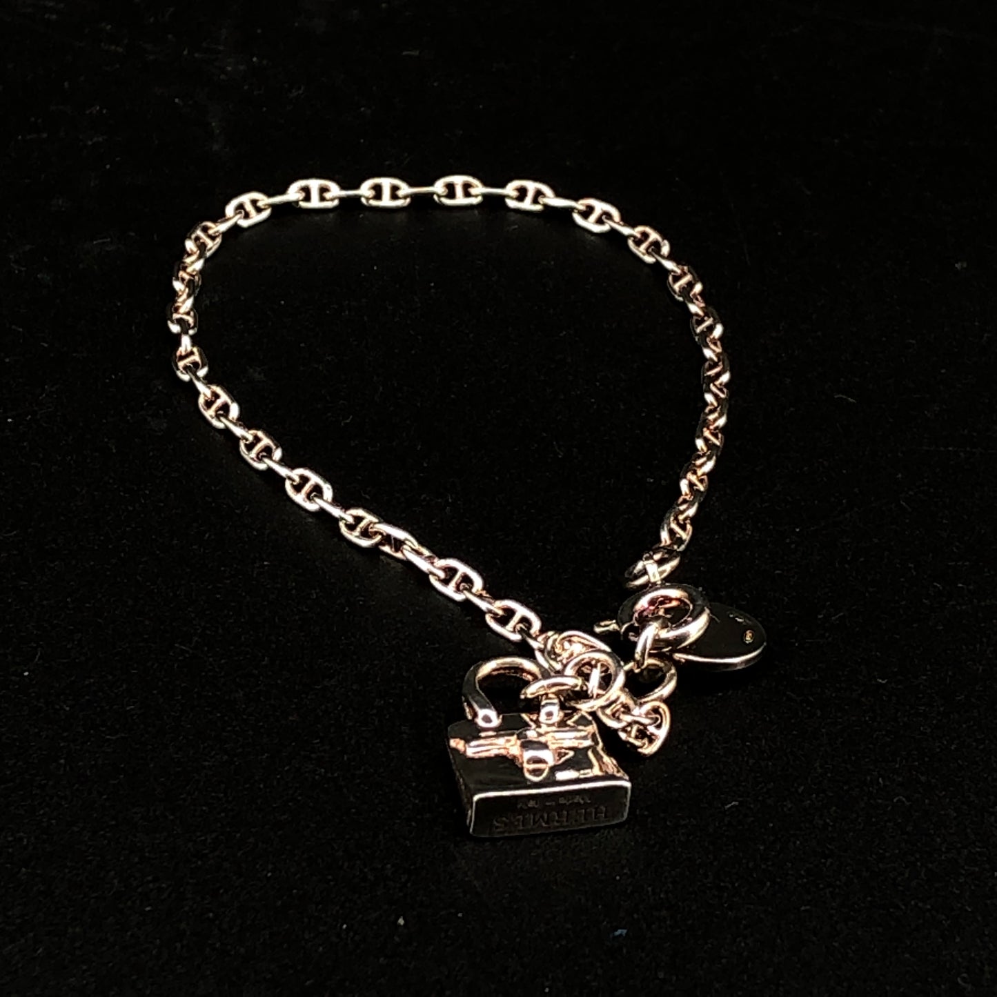 Hermes 925 Silver Mini Kelly Padlock Chain Bracelet