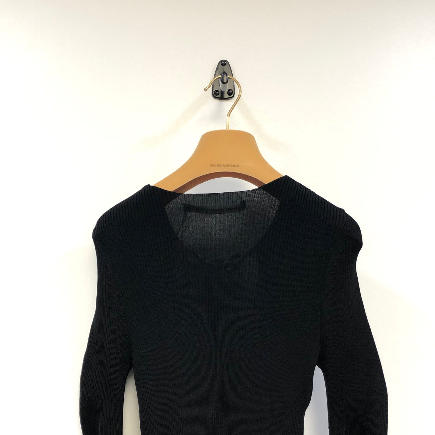 Alexander Wang Black Ribbed Knit Deep V Long Sleeve Top Size M