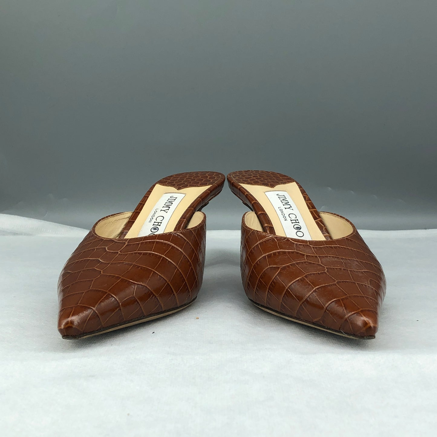 Jimmy Choo Women's Mule Heels Size 38 Brown Croc-Embossed