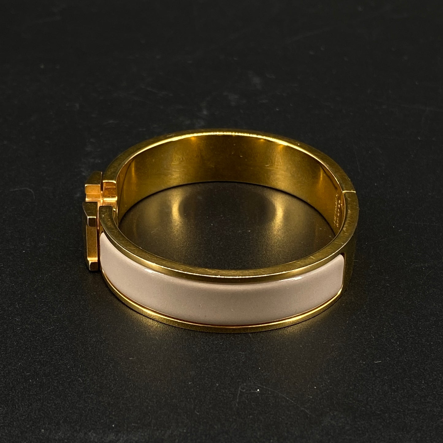 Hermes Taupe Enamel H Buckle Bangle Bracelet