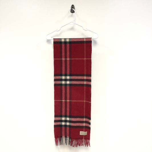 Burberry Red Vintage Check Wool Fringe Long Scarf 63*12.5 Inches