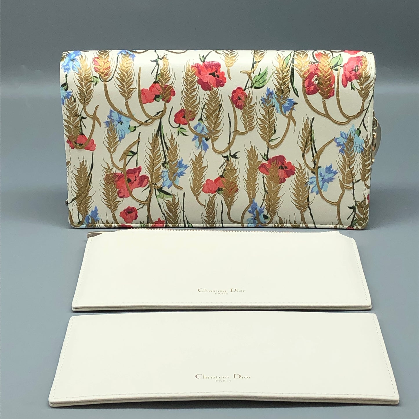 Christian Dior Floral Print Chain Clutch Cream/Multi