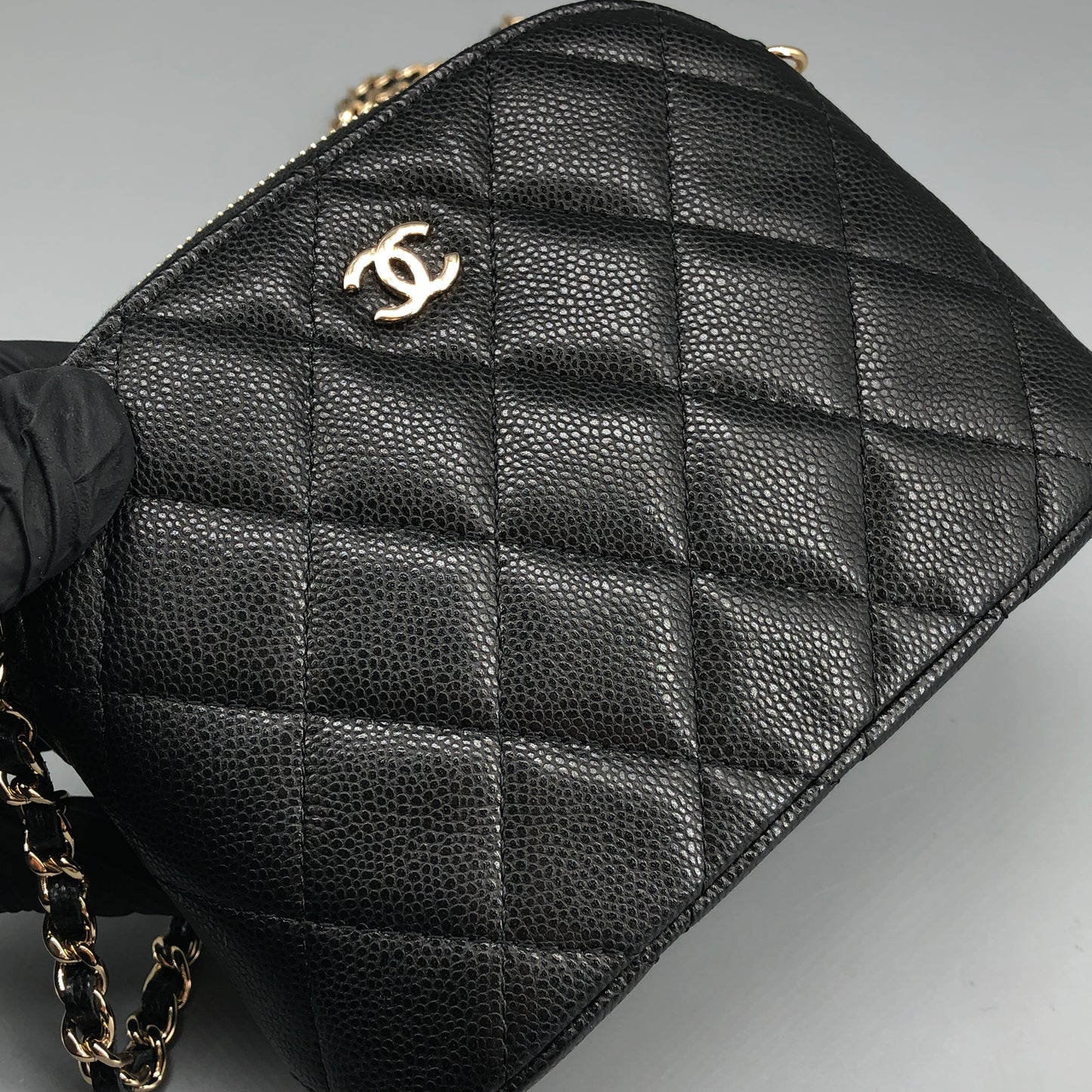 Chanel Black Caviar Quilted Mini Dome Chain Crossbody Bag