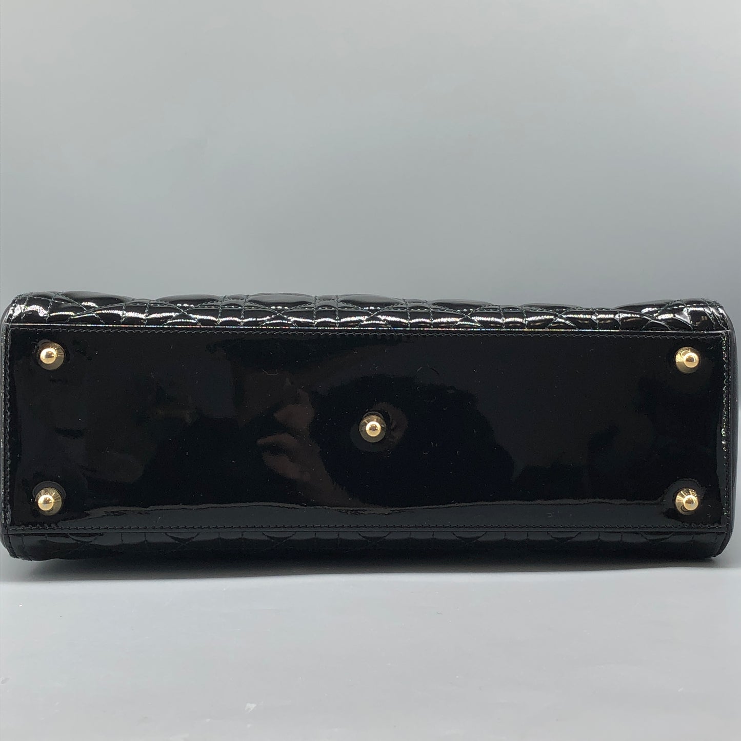 Christian Dior Lady Dior Large Cannage Quilted Patent Leather Handbag Black