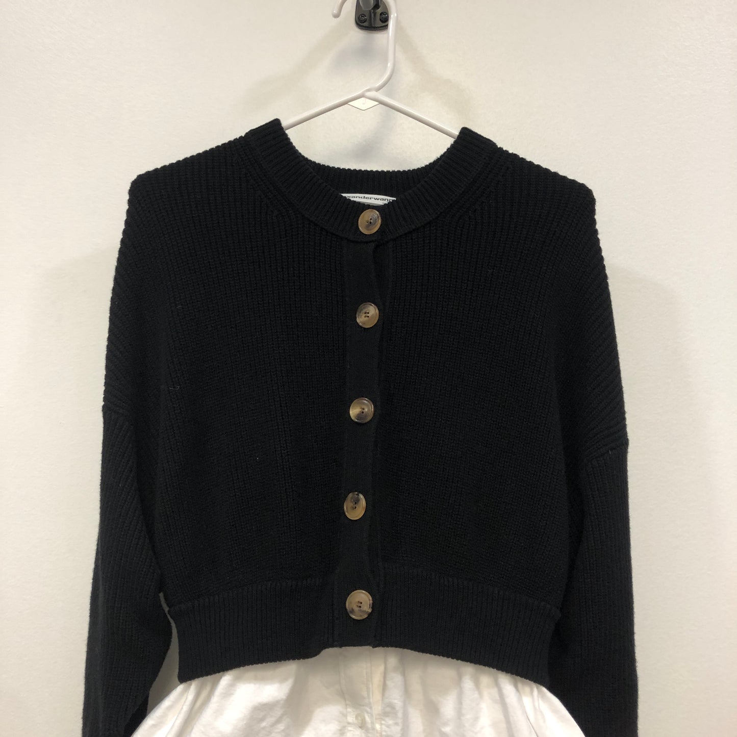 Alexander Wang Hybrid Knit-Button Down Top Size S Black/White
