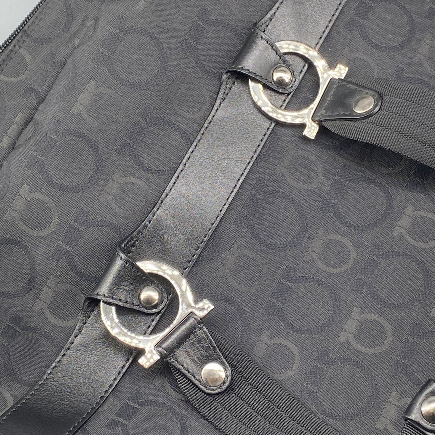Ferragamo Black Gancini Jacquard Briefcase Business Handbag