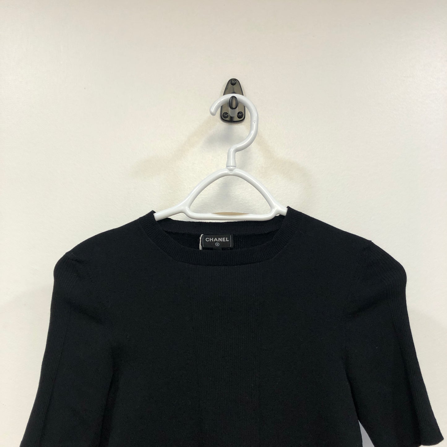 Chanel Black Knit Short Sleeve Top Size 36