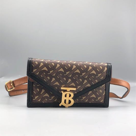 Burberry TB Monogram Canvas Waist Belt Fanny Pack Brown