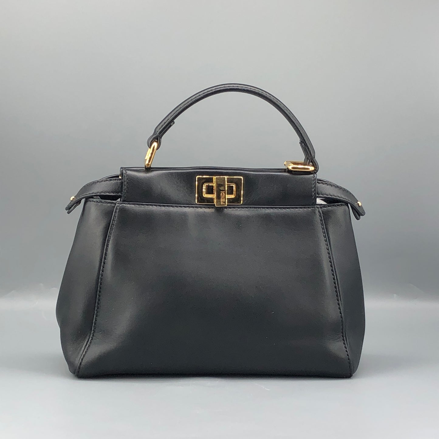 Fendi Mini Black Smooth Leather Peekaboo Handbag