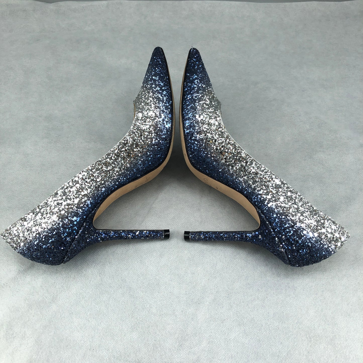 Jimmy Choo Women's Blue Silver Gradient Glitter Pointed Stiletto Heels Size 37