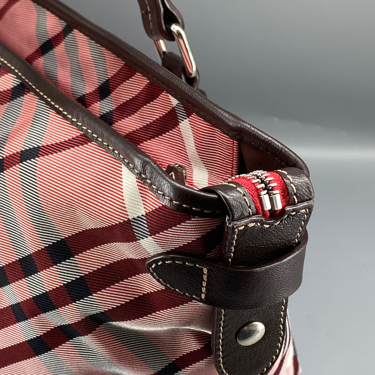 Burberry Pink Wine Check Tote Bag