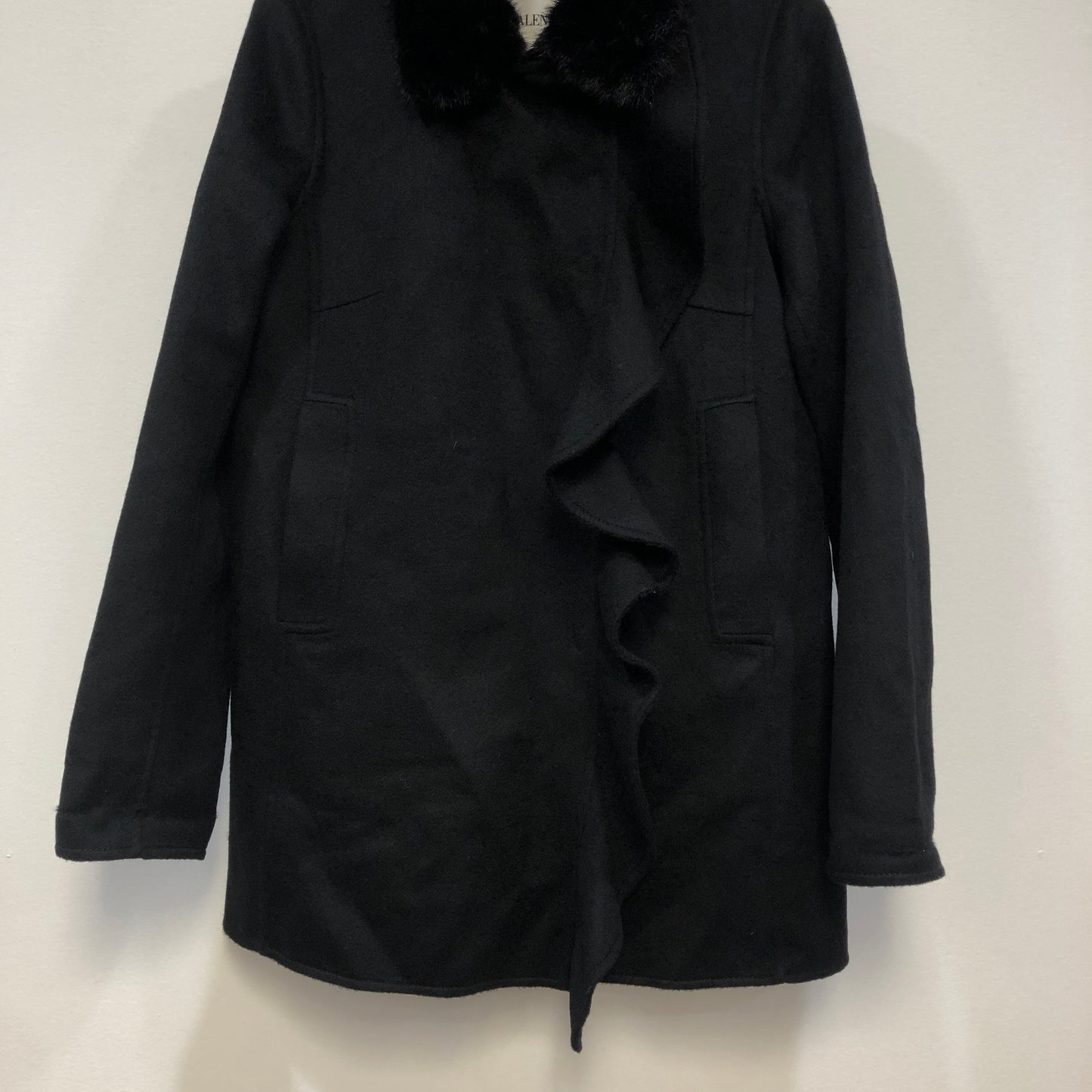 Valentino Black Fur Collar Ruffle Coat Size 40