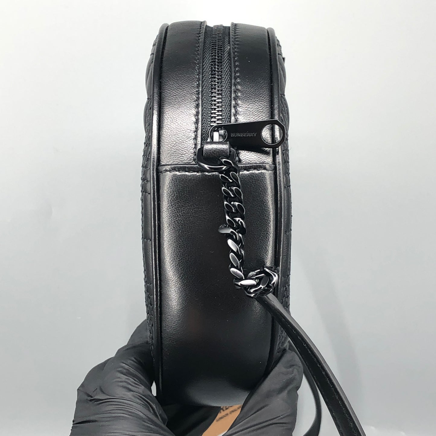 Burberry Quilted TB Leather Round Crossbody Bag Black