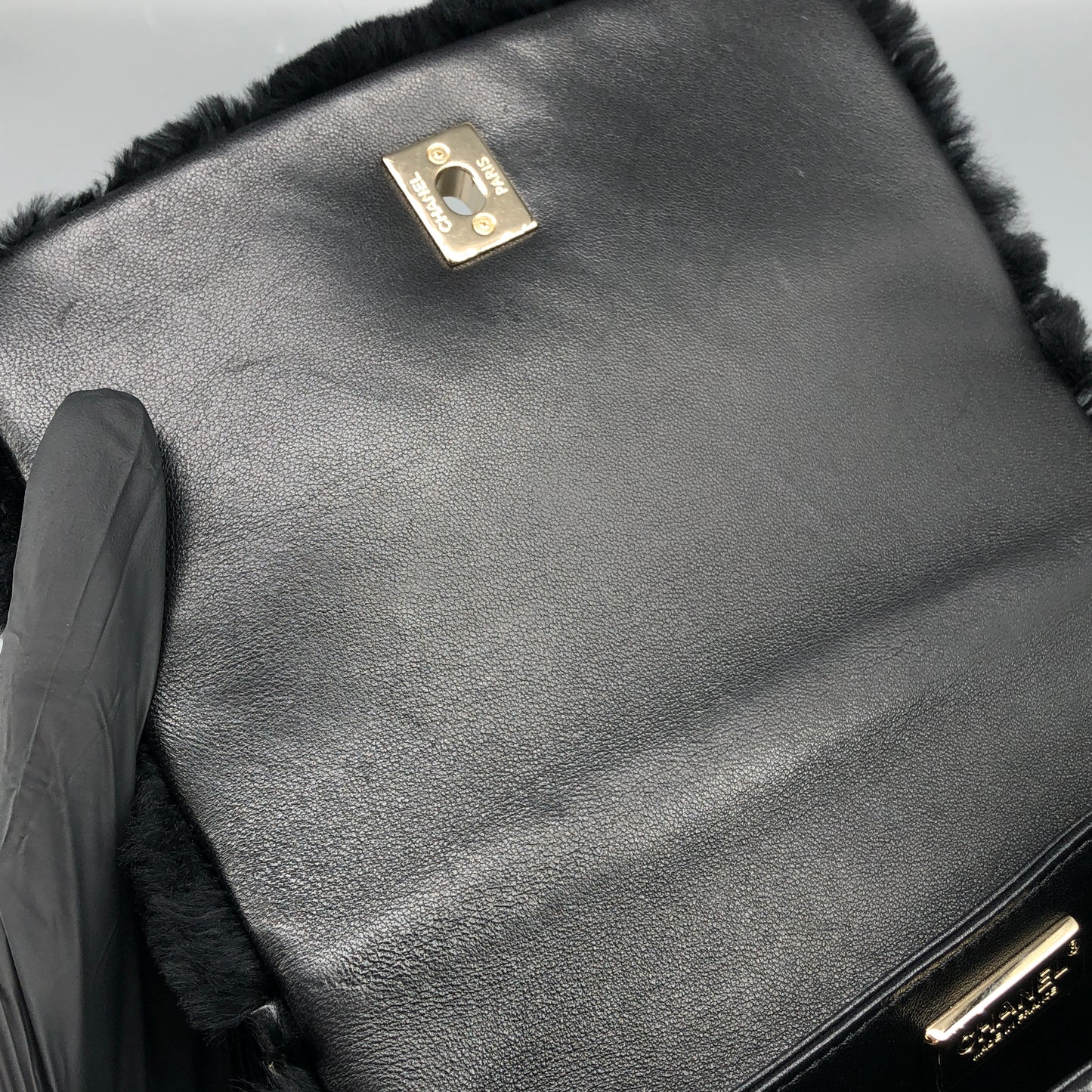 Chanel 17A Black Top Handle Flap Bag with Chain Strap