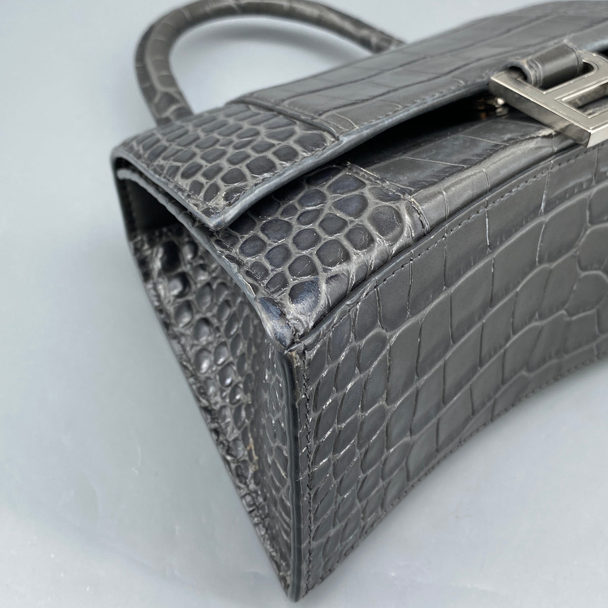 Balenciaga Dark Grey Croc Embossed Leather Hourglass Bag
