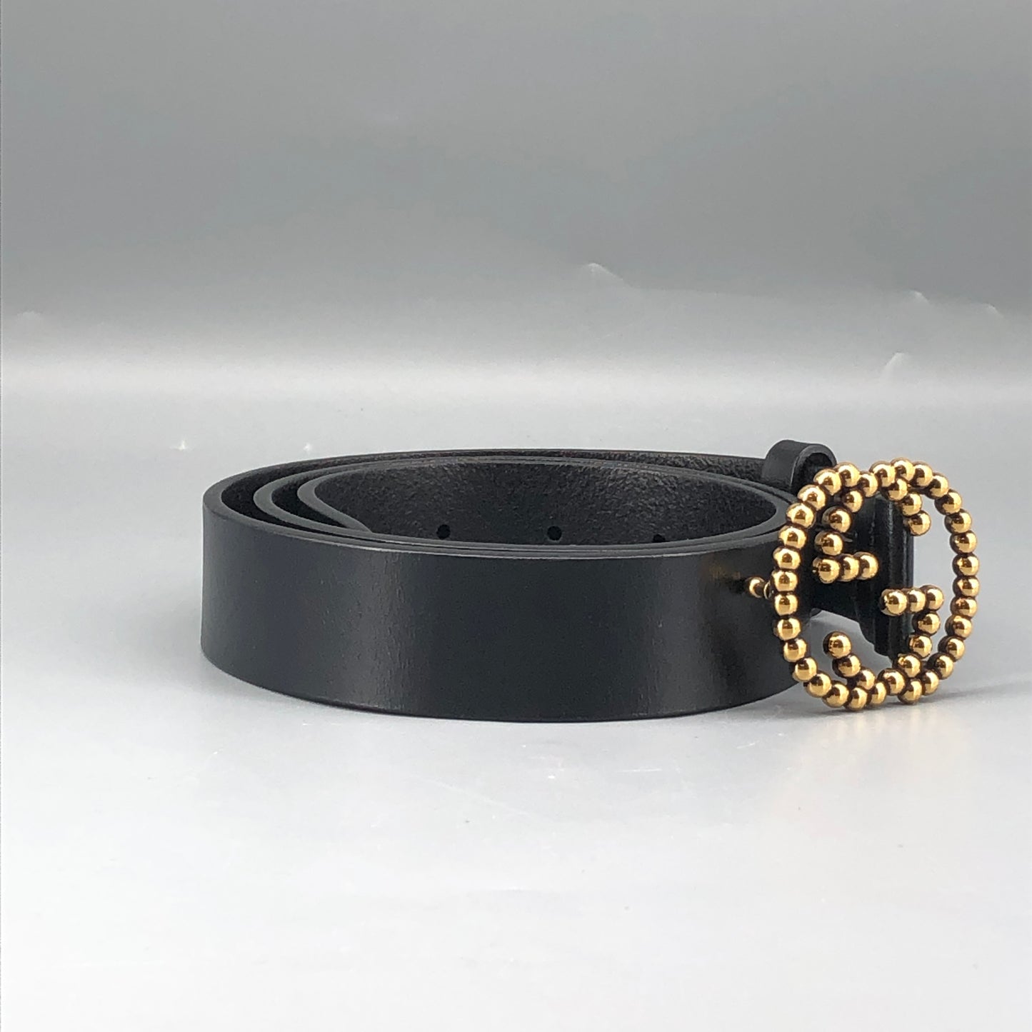 Gucci Beaded Interlocking GG Black Leather Belt Size 85cm