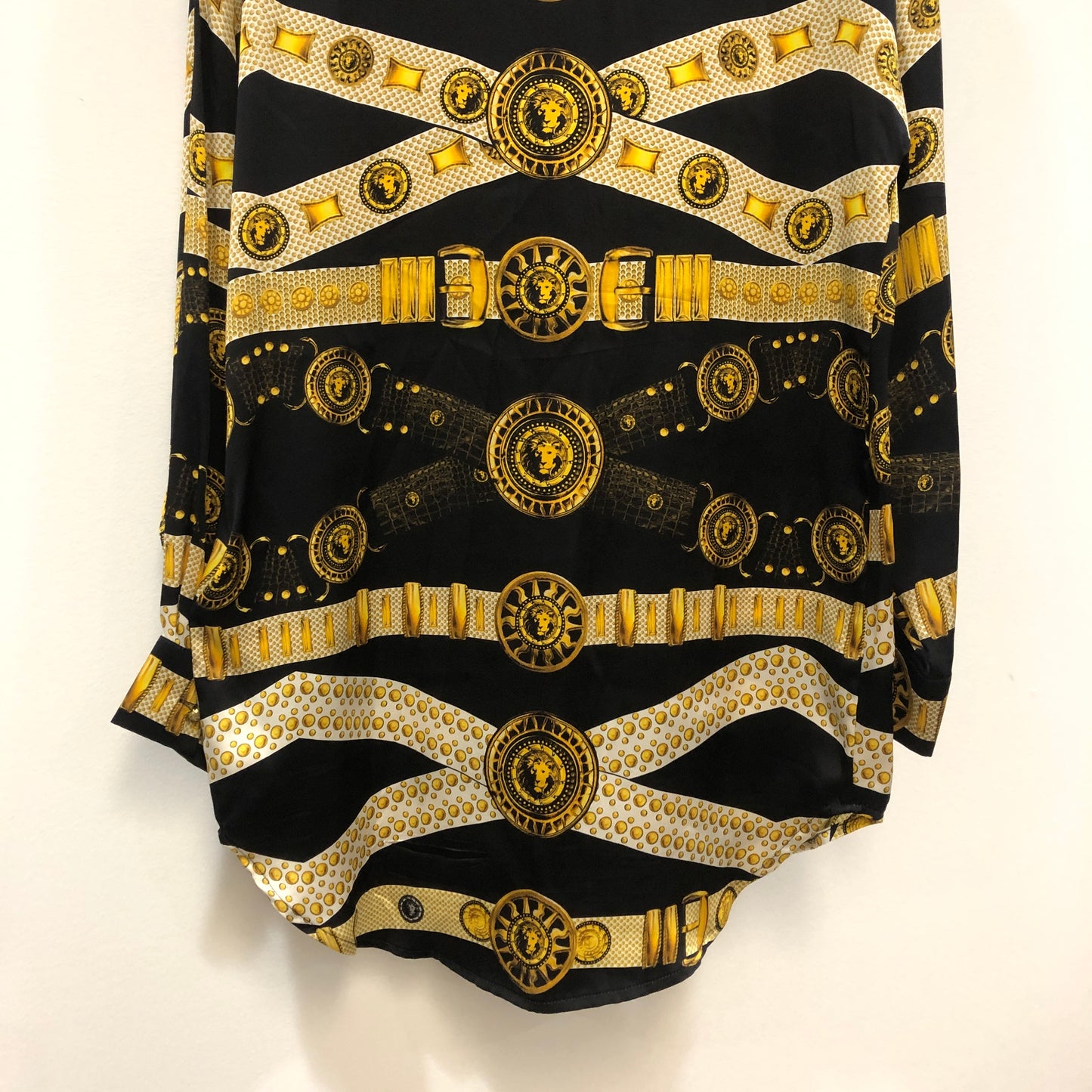 Versus Baroque Gold Belt Print Long Sleeve Shirt Size 40 Black/Gold