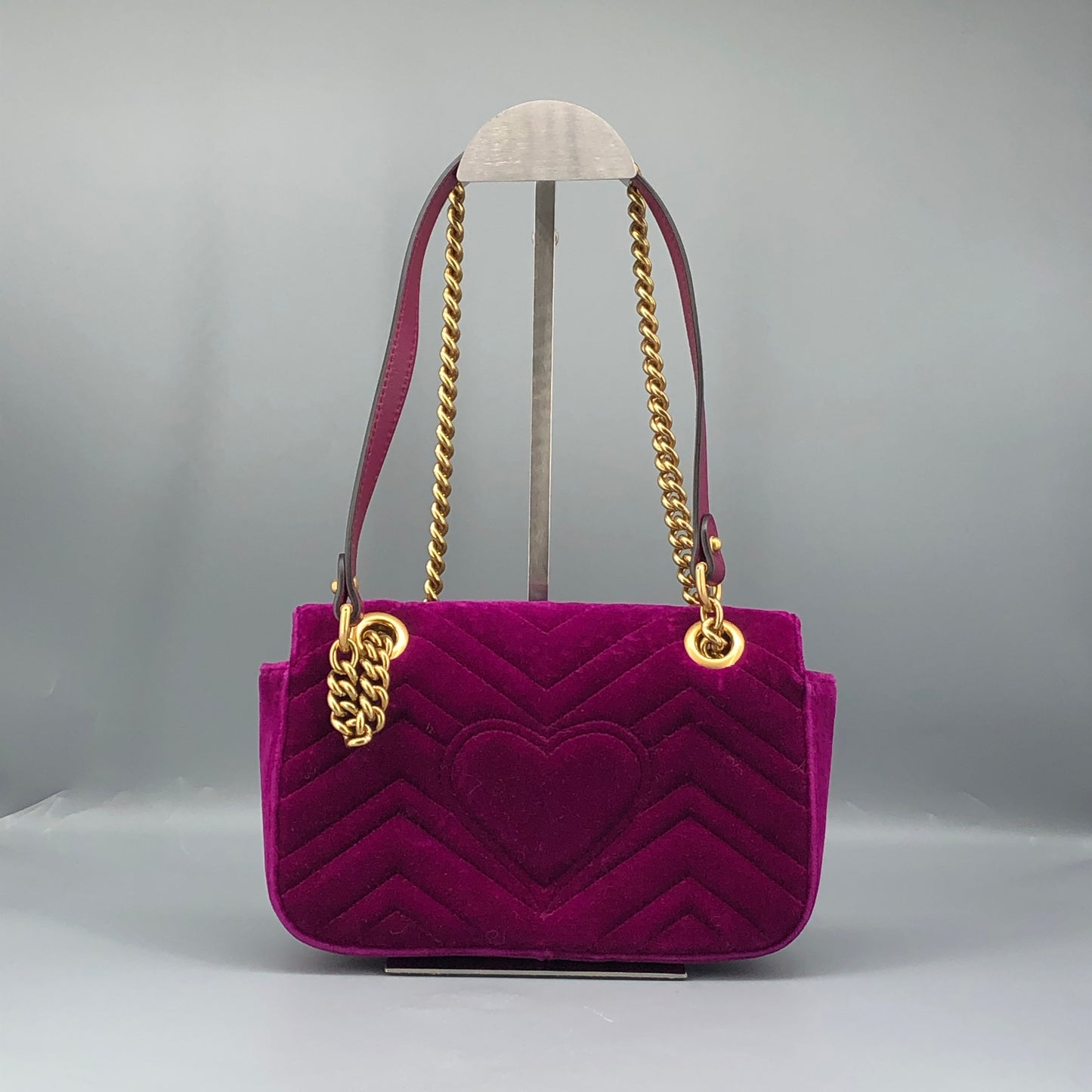 Gucci Marmont Fuchsia Velvet Matelasse Chain Shoulder Bag