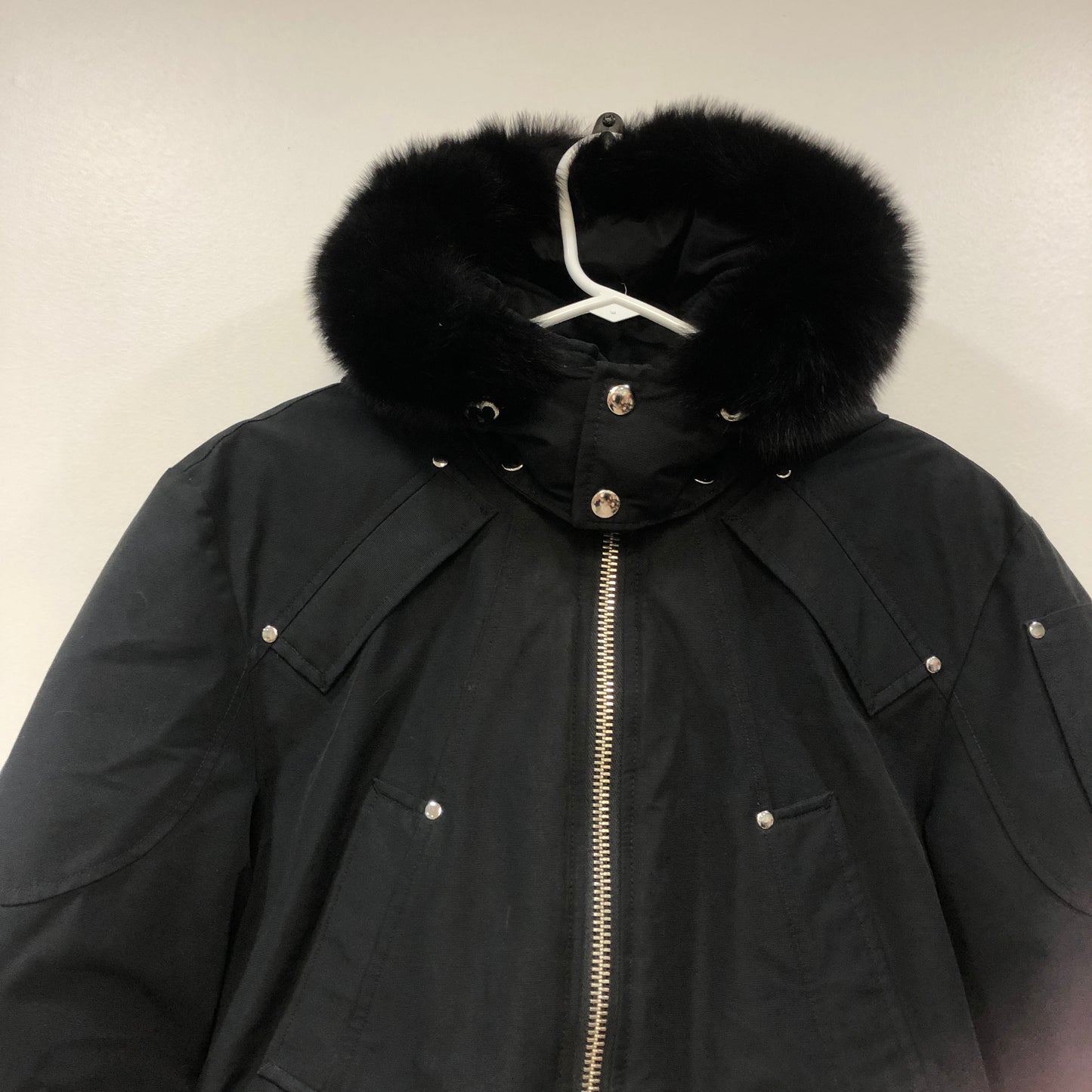 Moose Knuckles Fur-Trimmed Bomber Jacket Size L Black