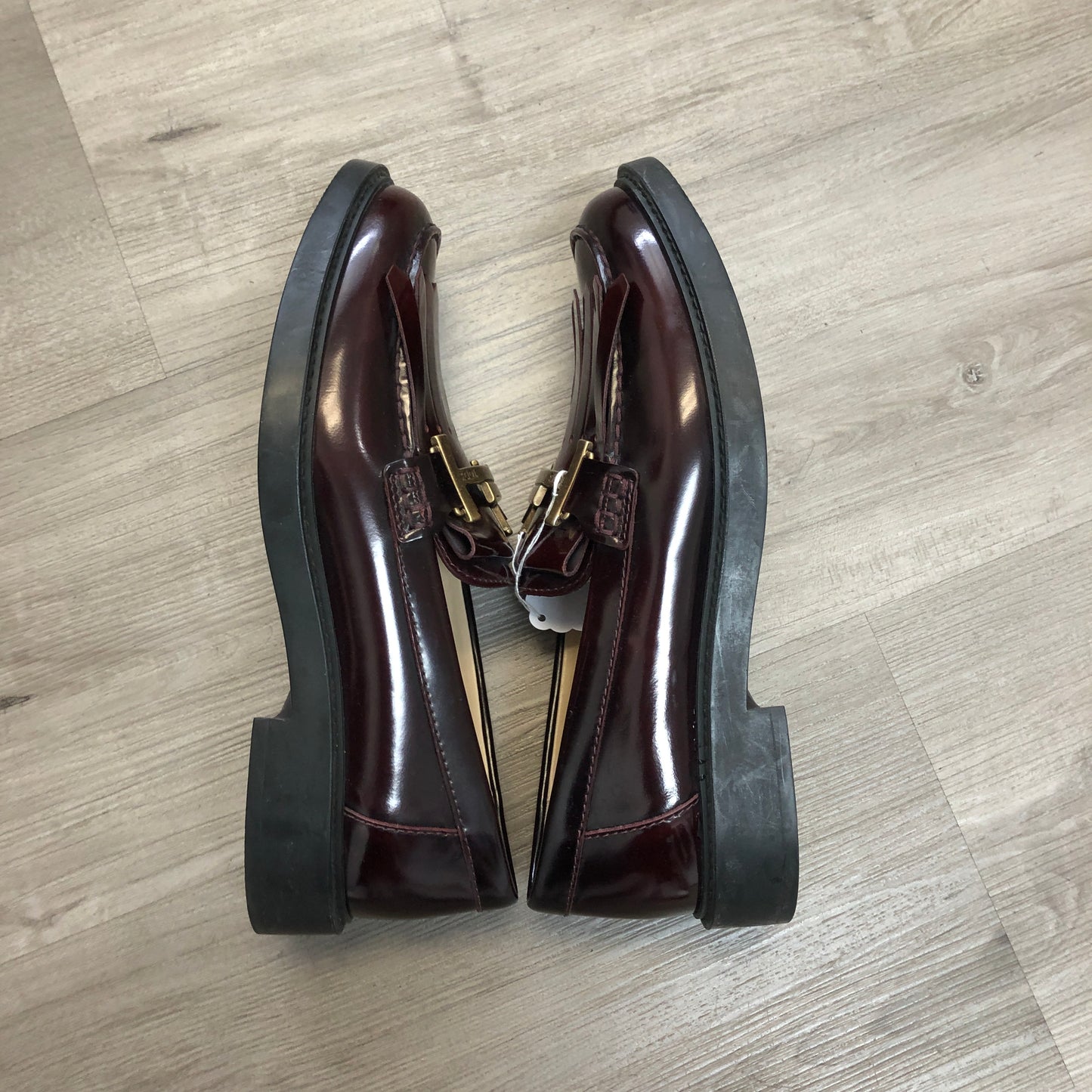 Tod’s Women’s Double T Patent Leather Loafer Shoes 37 Burgundy
