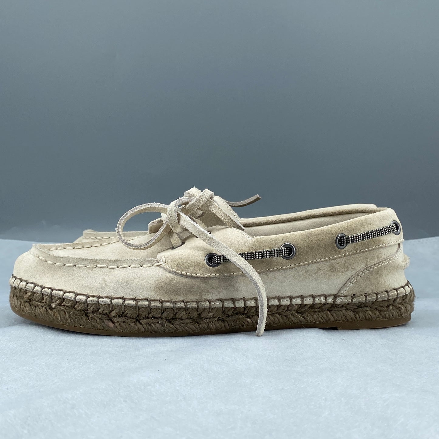 Brunello Cucinelli Women's Beige Suede Boat Espadrilles Size 36