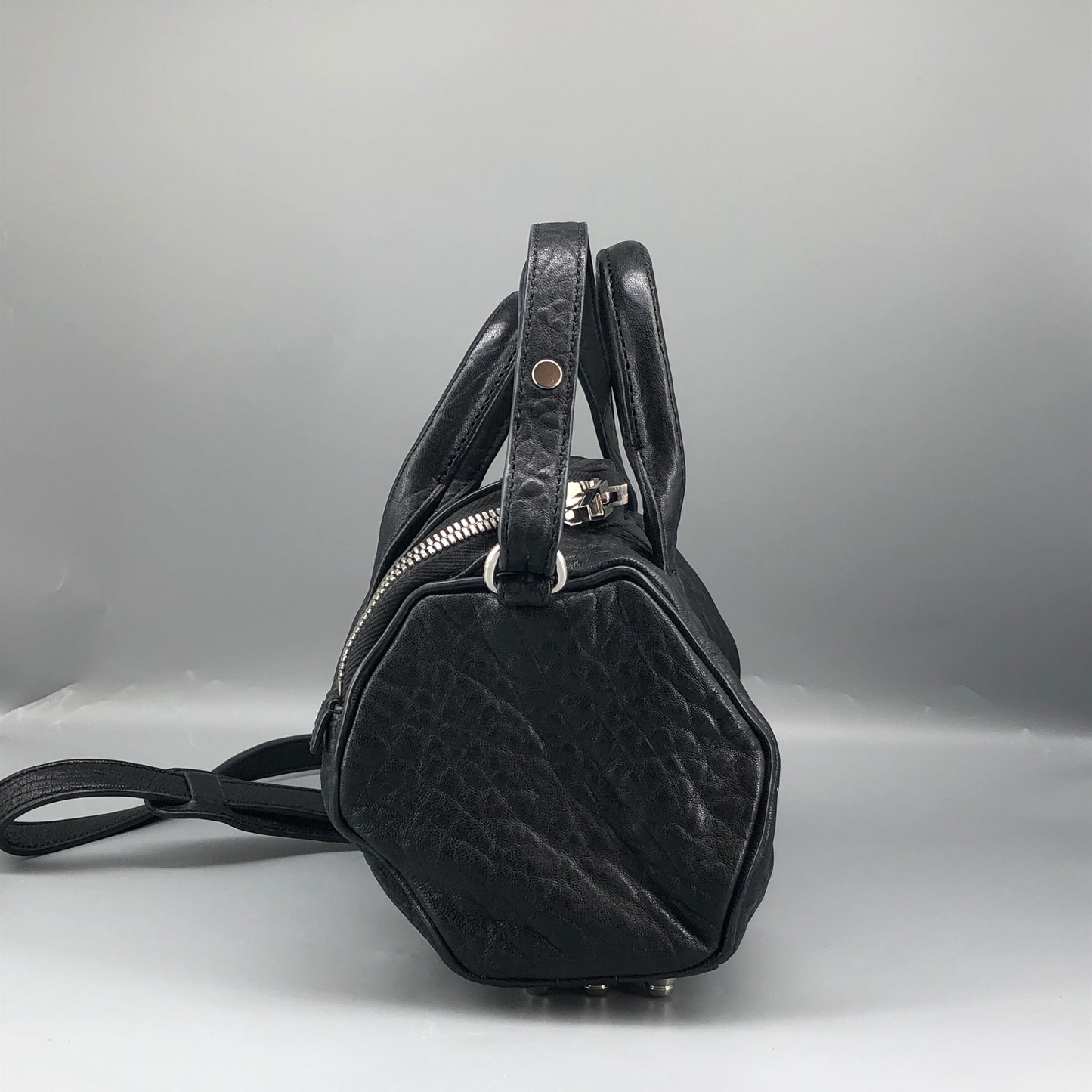 Alexander Wang Ruched Leather Studded Boston Bag Black