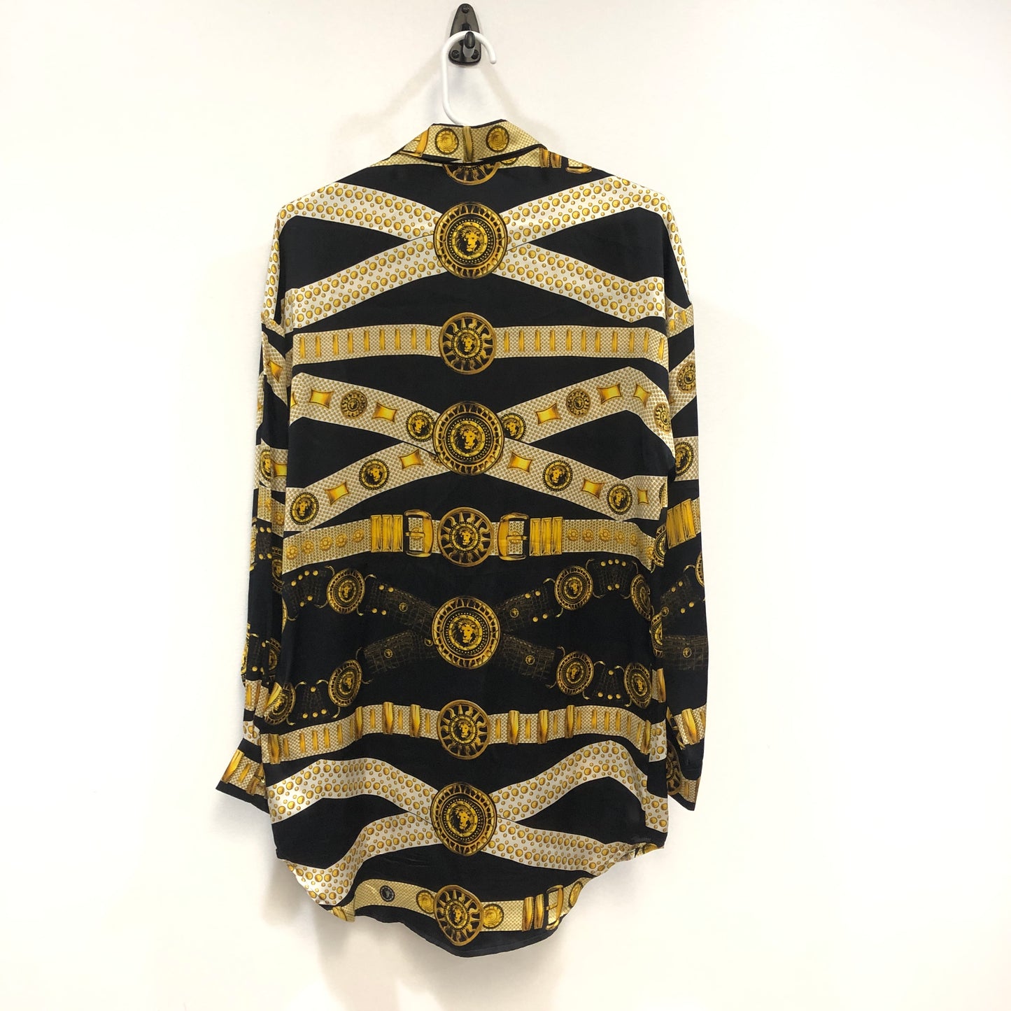 Versus Baroque Gold Belt Print Long Sleeve Shirt Size 40 Black/Gold