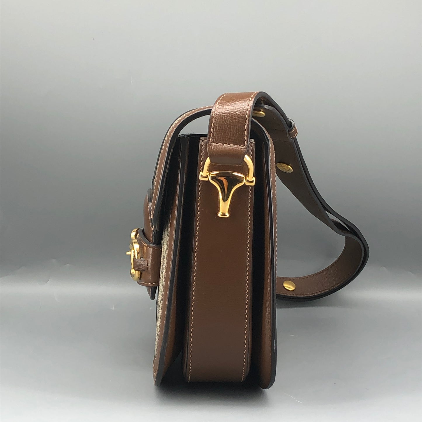 Gucci 1955 Horsebit GG Canvas Crossbody Bag Beige Caramel