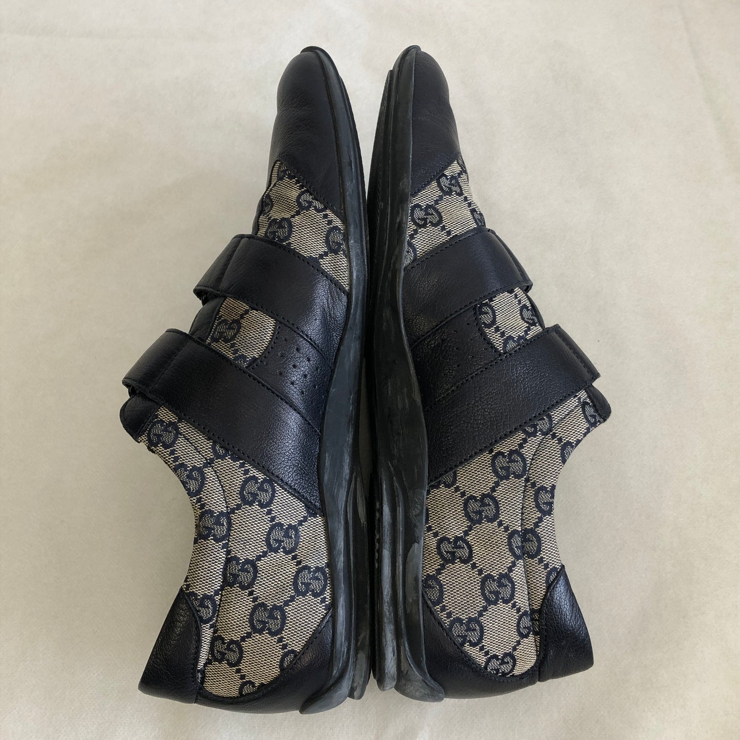 Gucci Black & Beige GG Jacquard Men's Strap Casual Shoes Size 43.5