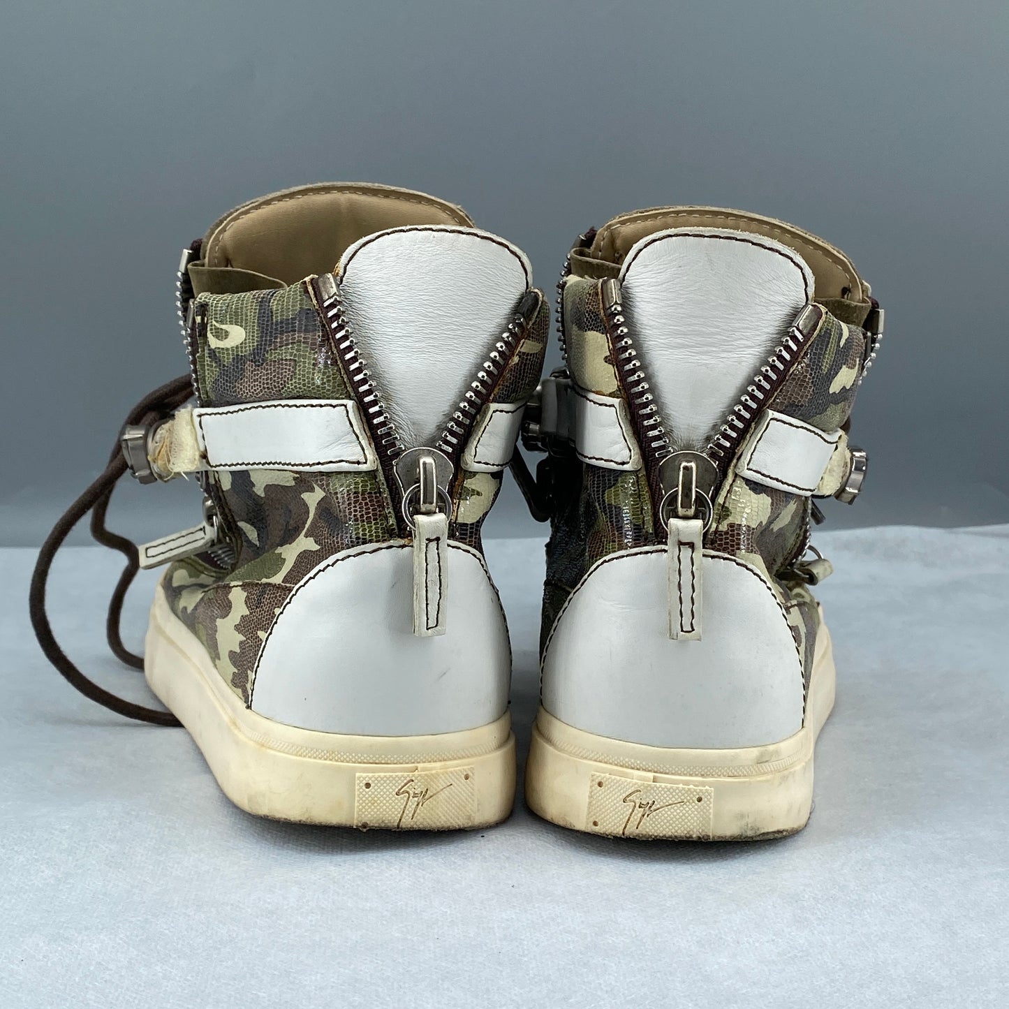Giuseppe Zanotti Camo Canvas White Suede High Top Sneakers Size 37