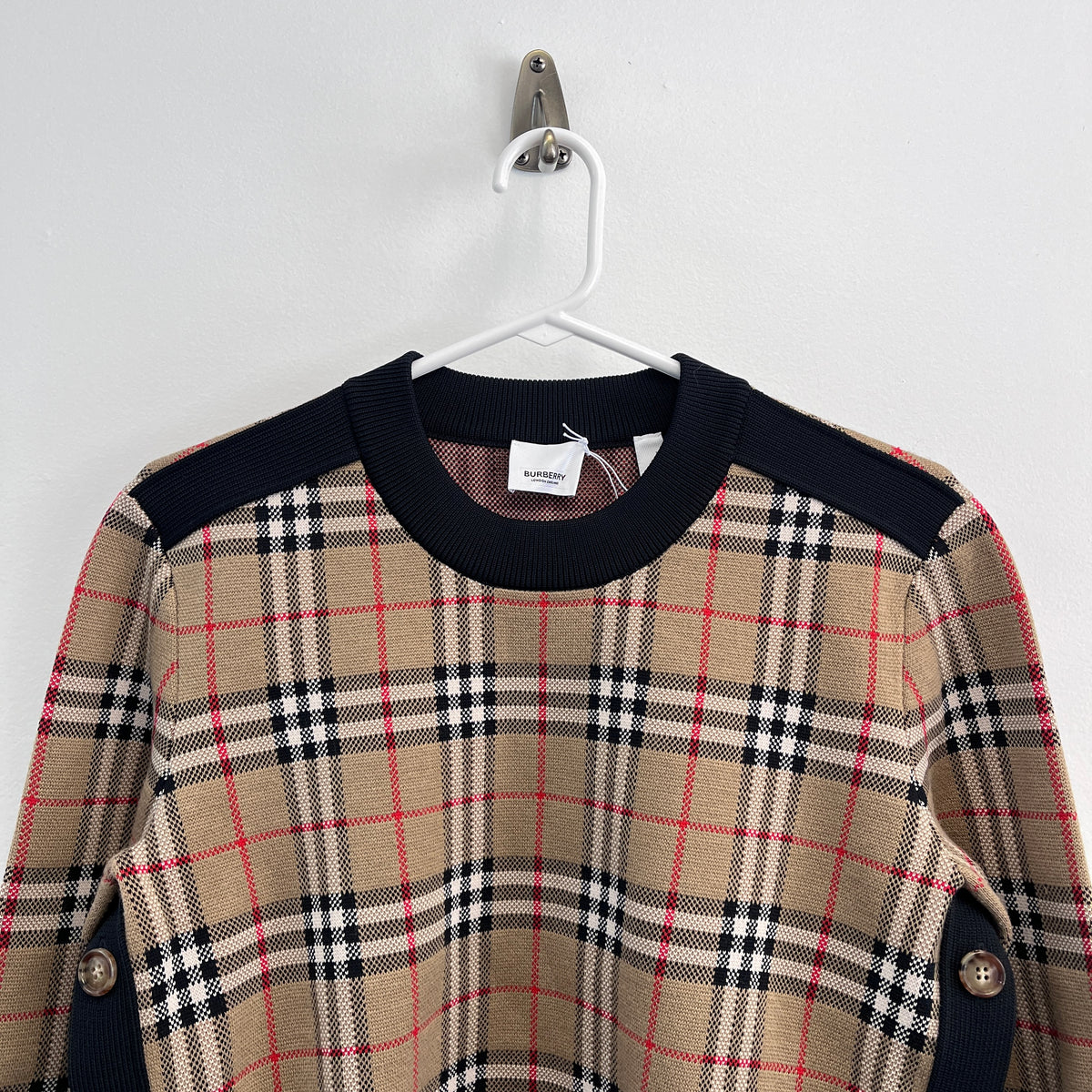 Burberry Tan Vintage Check Crewneck Knit Sweater Size S