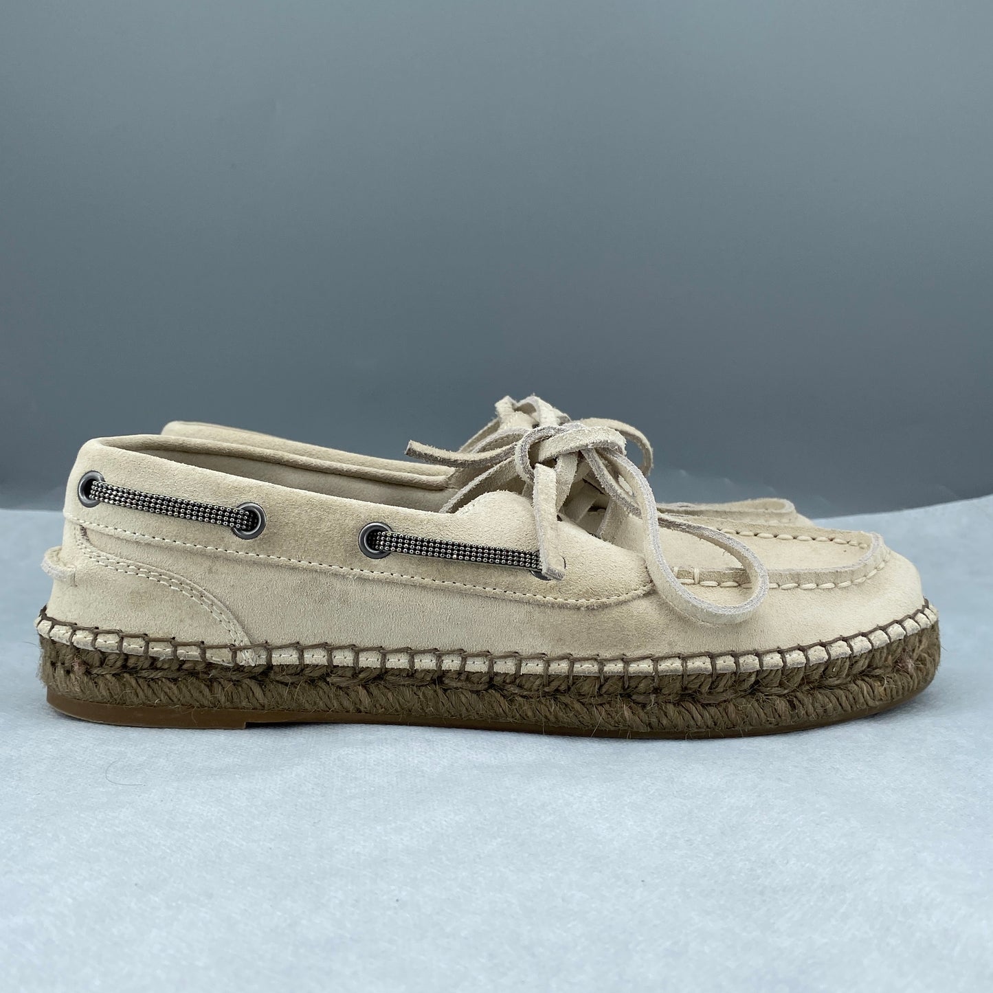 Brunello Cucinelli Women's Beige Suede Boat Espadrilles Size 36