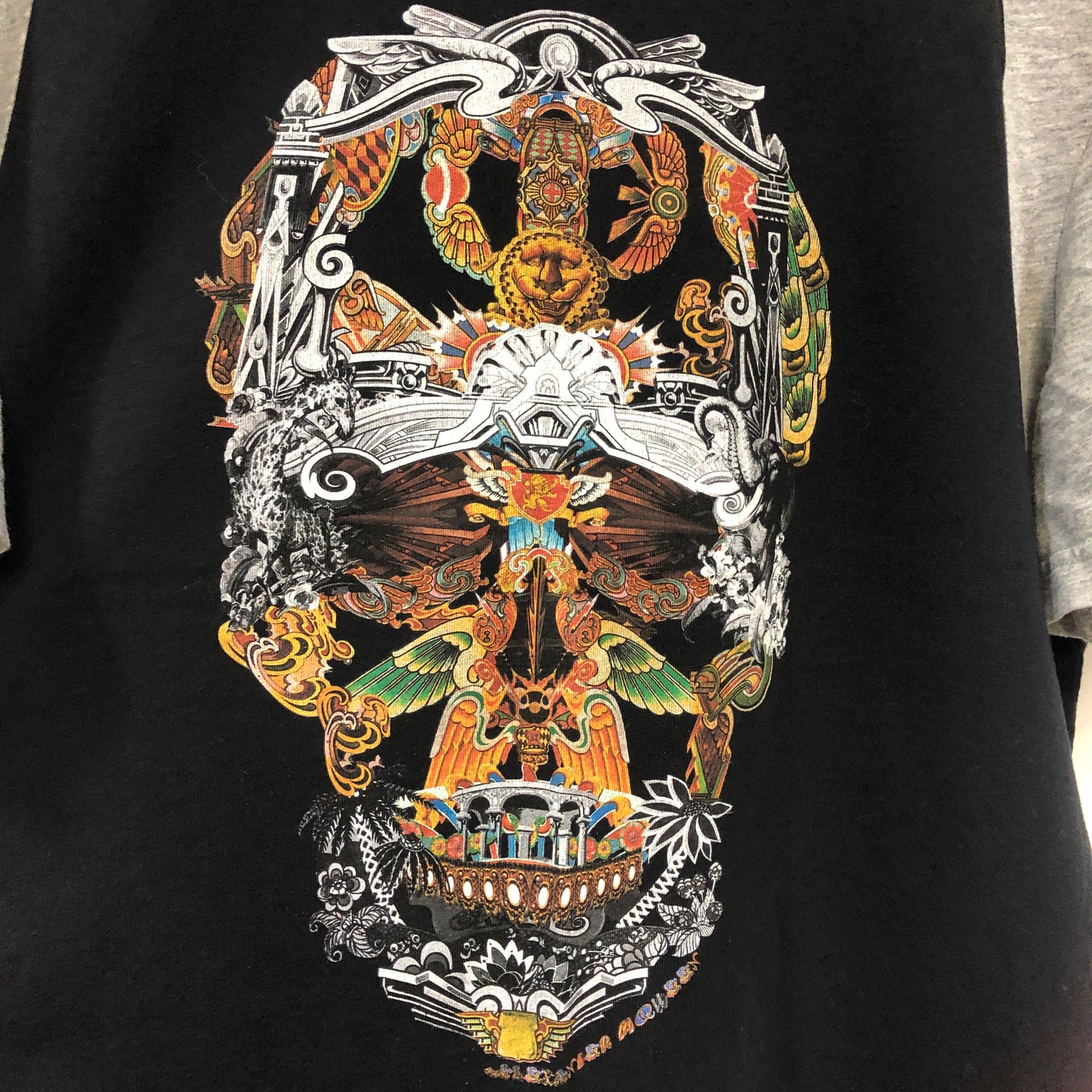 Alexander McQueen Black/Grey Ornate Skull Raglan T-Shirt Size S