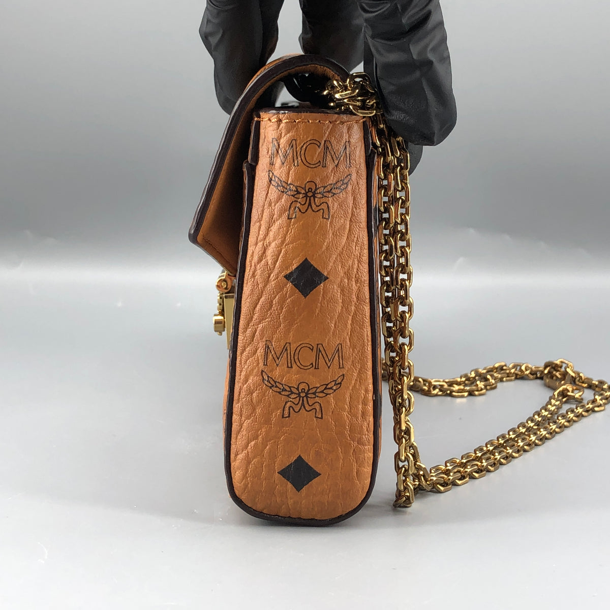 MCM Brown Visetos Chain Shoulder Bag