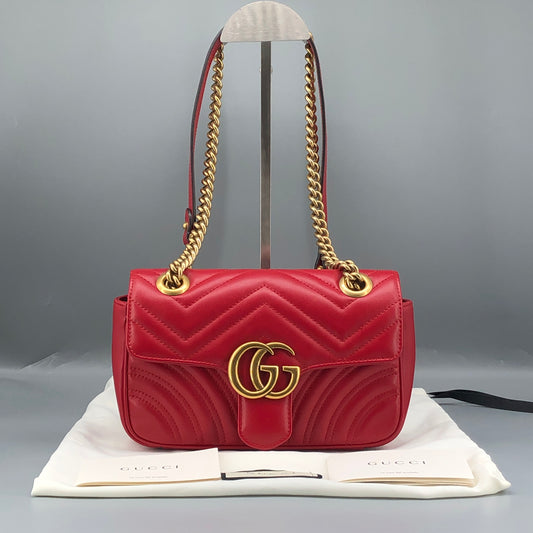 Gucci Red Quilted GG Marmont Chain Shoulder Bag
