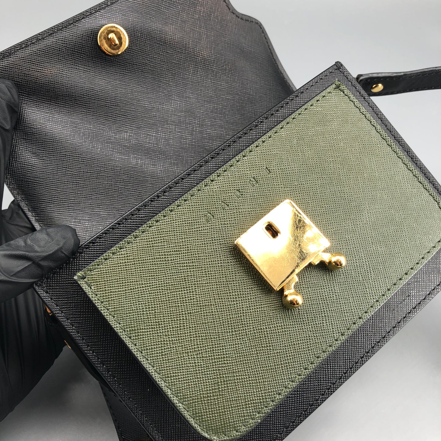 Marni Two-Tone Leather Trunk Shoulder Bag Black/Dark Green