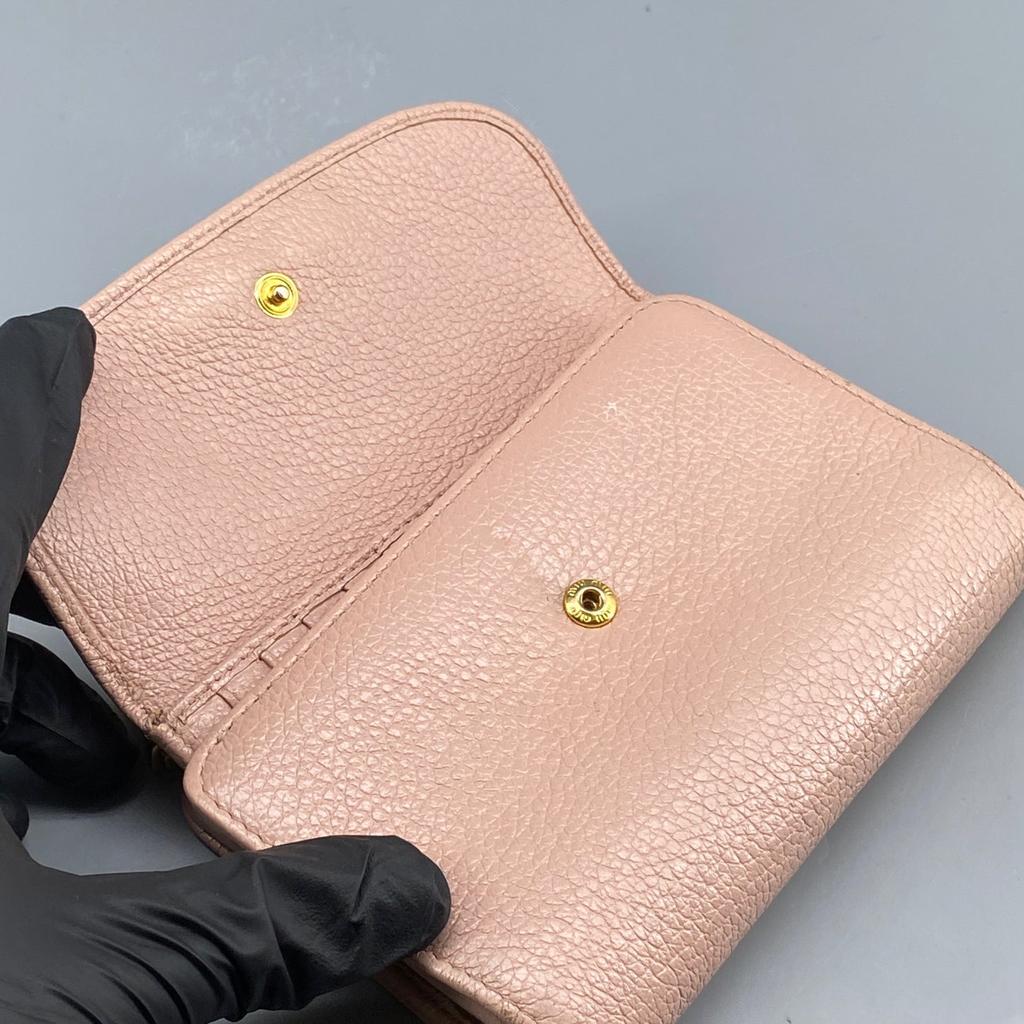 Miu Miu Blush Pink Pebbled Leather Tri-Fold Wallet