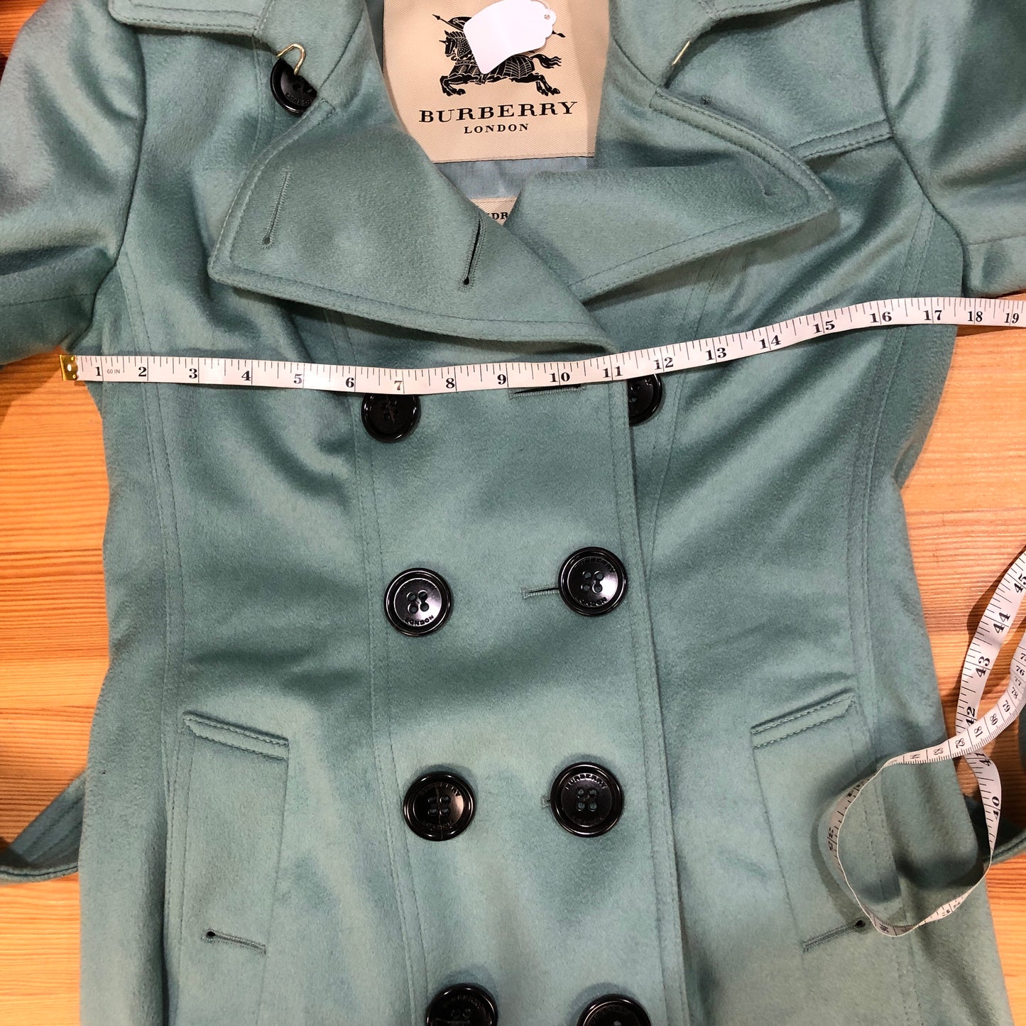 Burberry The Sandringham Tiffany Blue Cotton Trench Coat Size UK 6