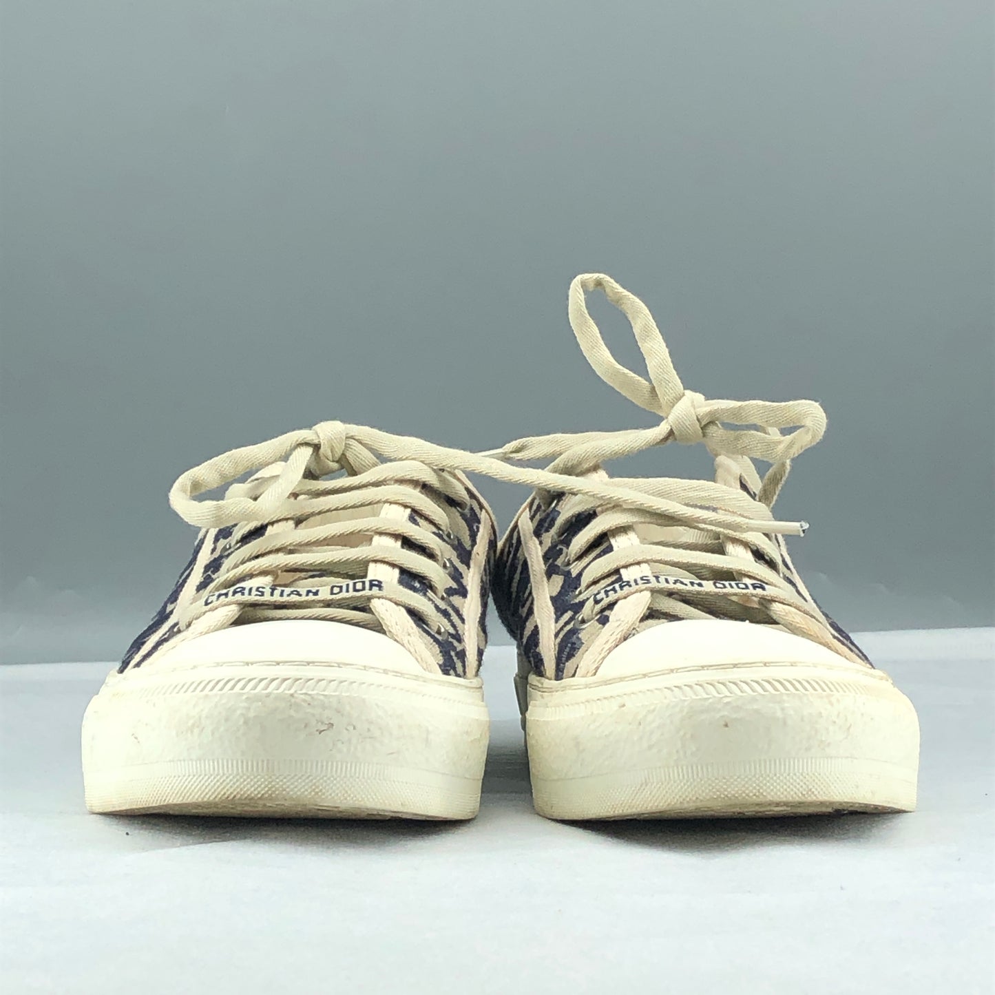 Christian Dior Walk'n'Dior Oblique Jacquard Low Top Sneakers Size 37.5 Cream & Navy