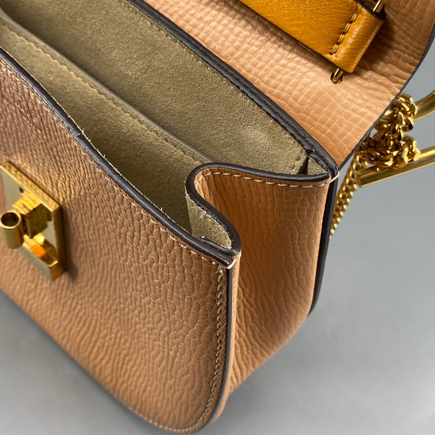 Chloe Yellow Nude Leather Drew Crossbody Saddle Bag