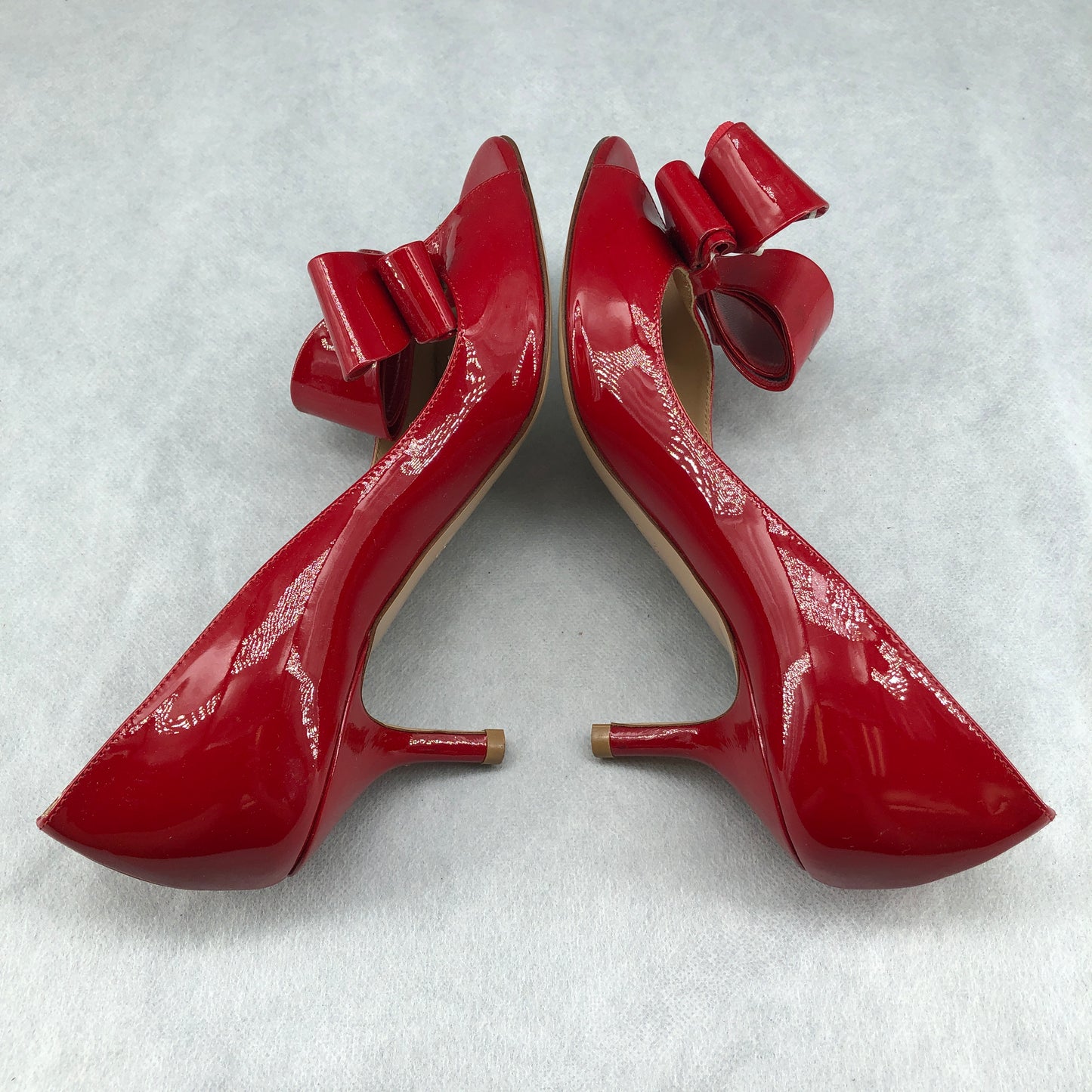 Valentino Red Patent Leather Bow Peep Toe Stiletto Pumps 35