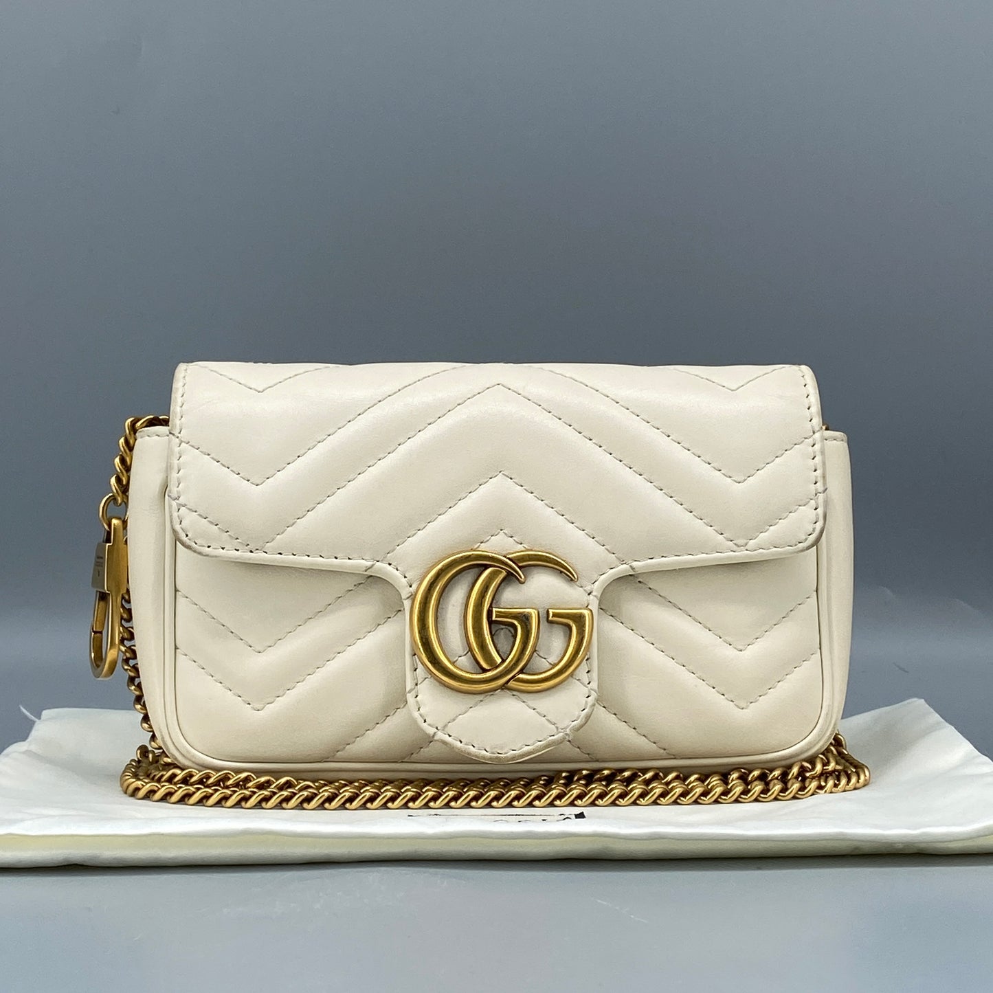 Gucci Cream Leather GG Marmont Mini Shoulder Bag