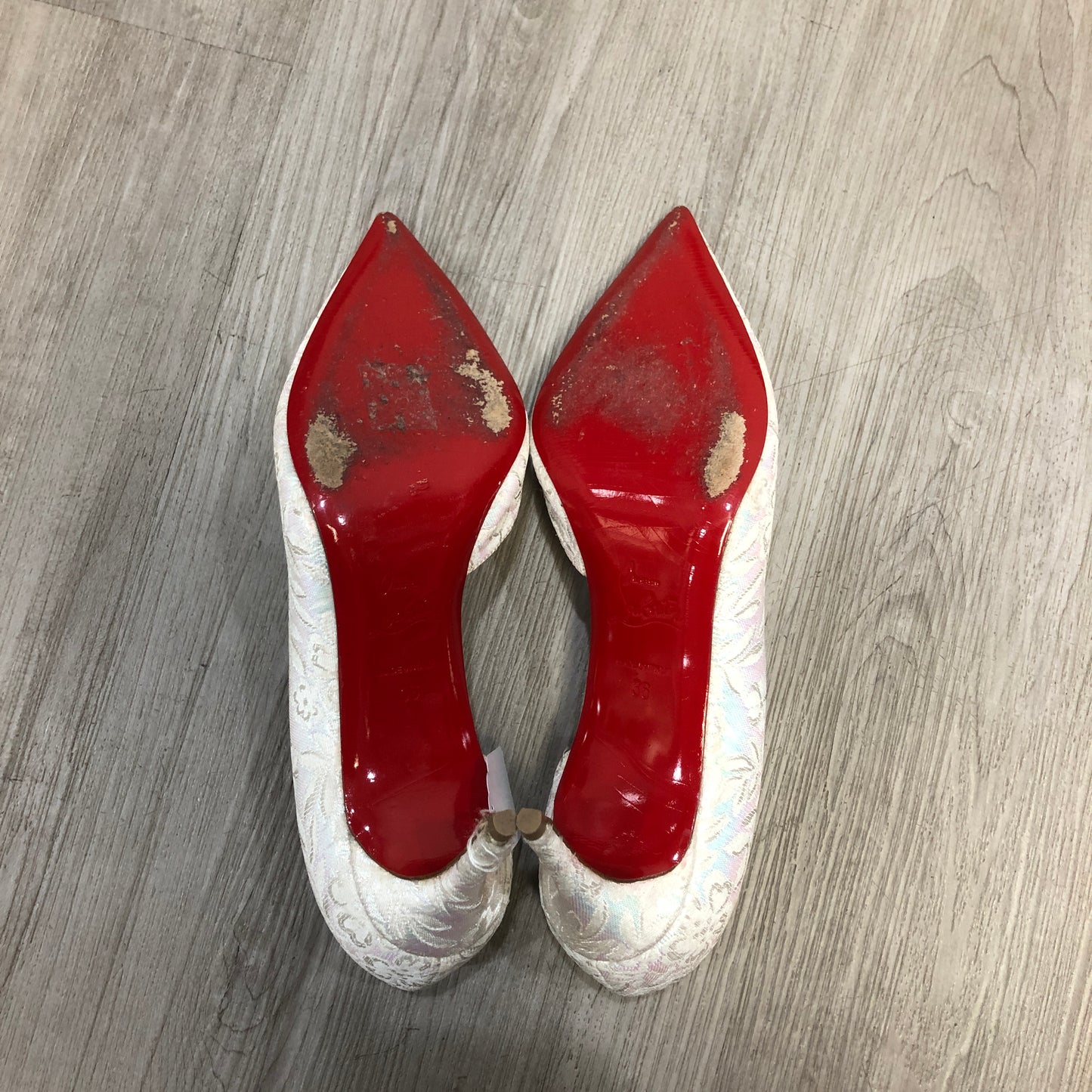 Christian Louboutin Women's Iridescent Lace Pointed Toe Stiletto Pumps Shoes 36 Ivory